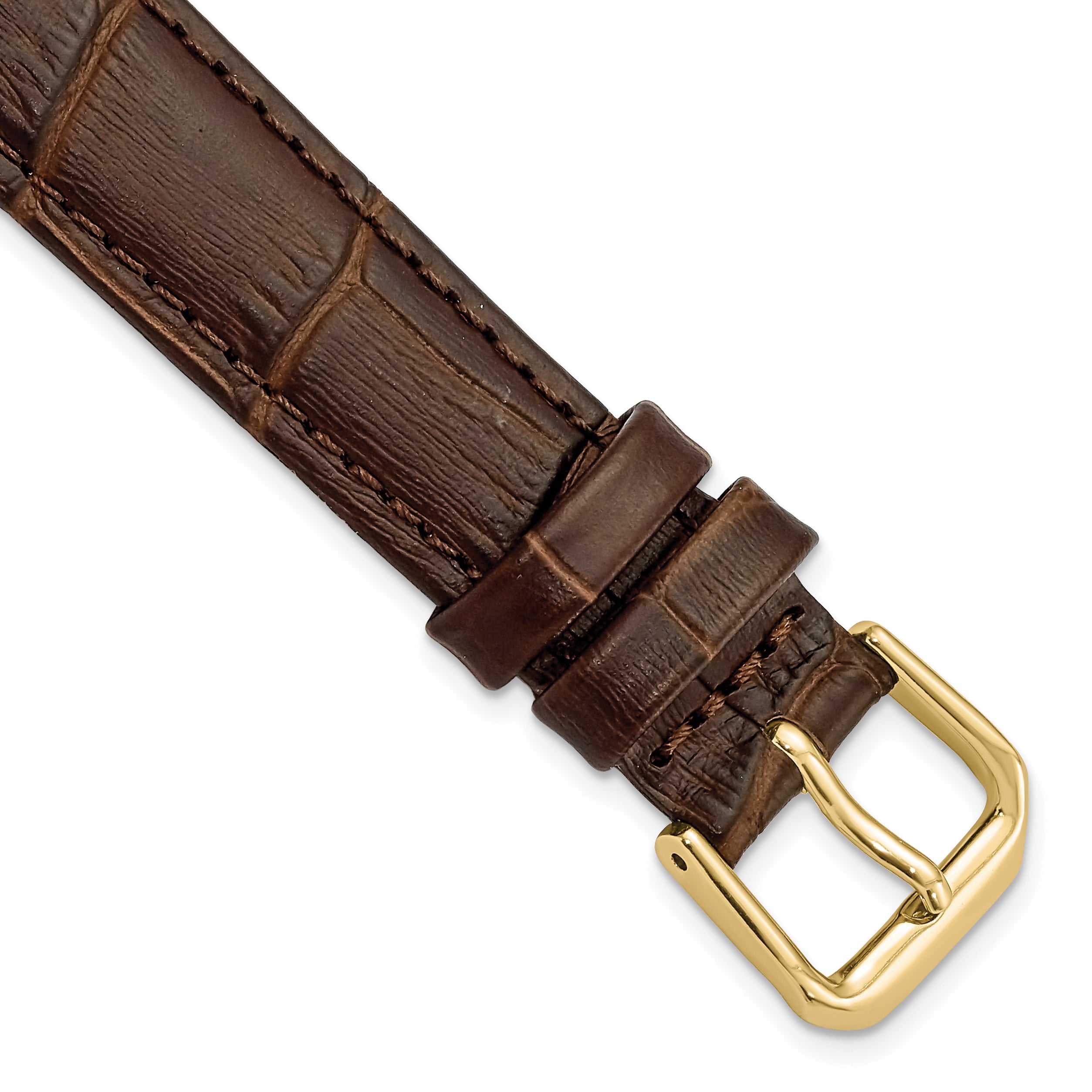 DeBeer 16mm Brown Matte Wild Alligator Grain Leather with Gold-tone Buckle 7.5 inch Watch Band
