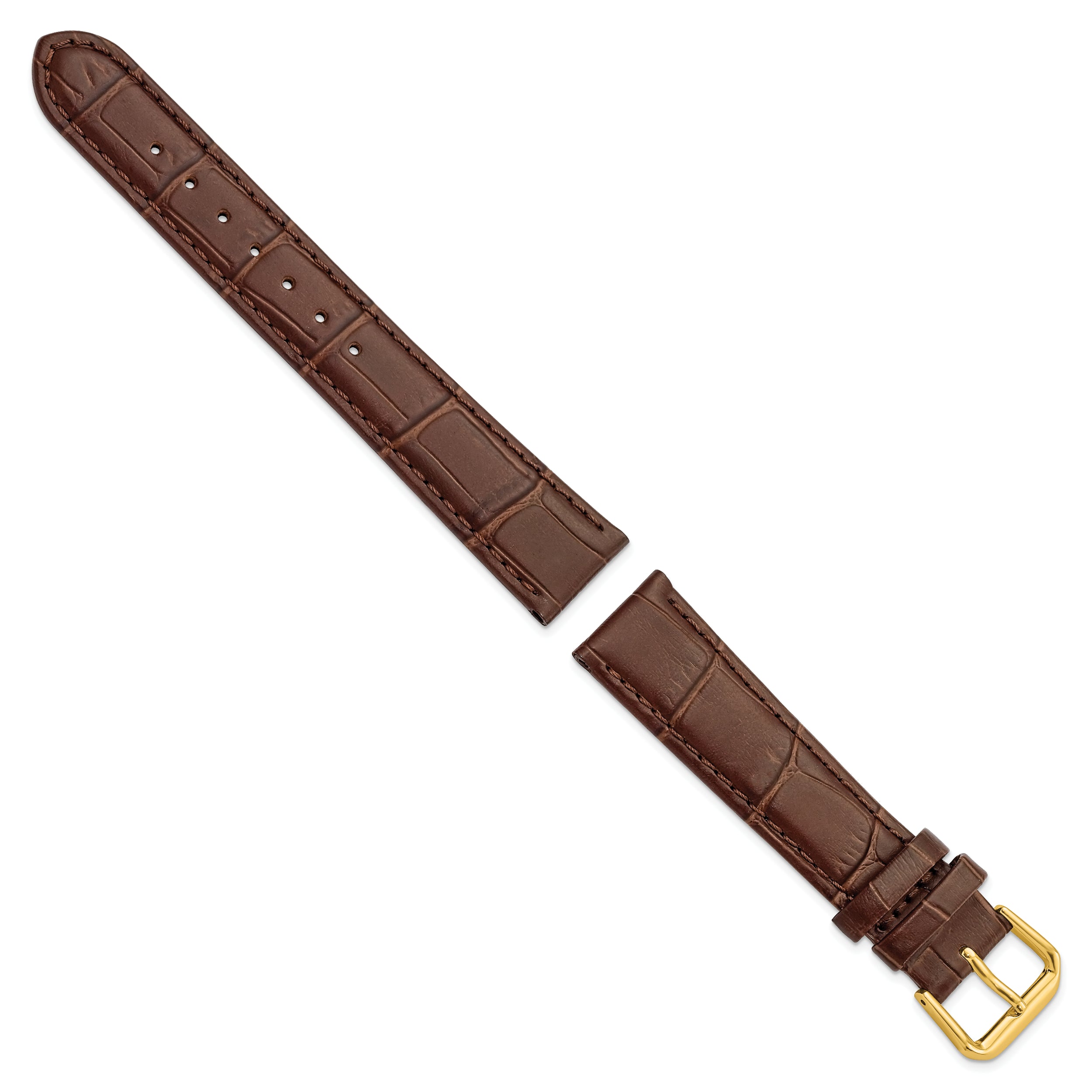 12mm Brown Matte Wild Alligator Grain Leather with Gold-tone Buckle 6.75 inch Watch Band