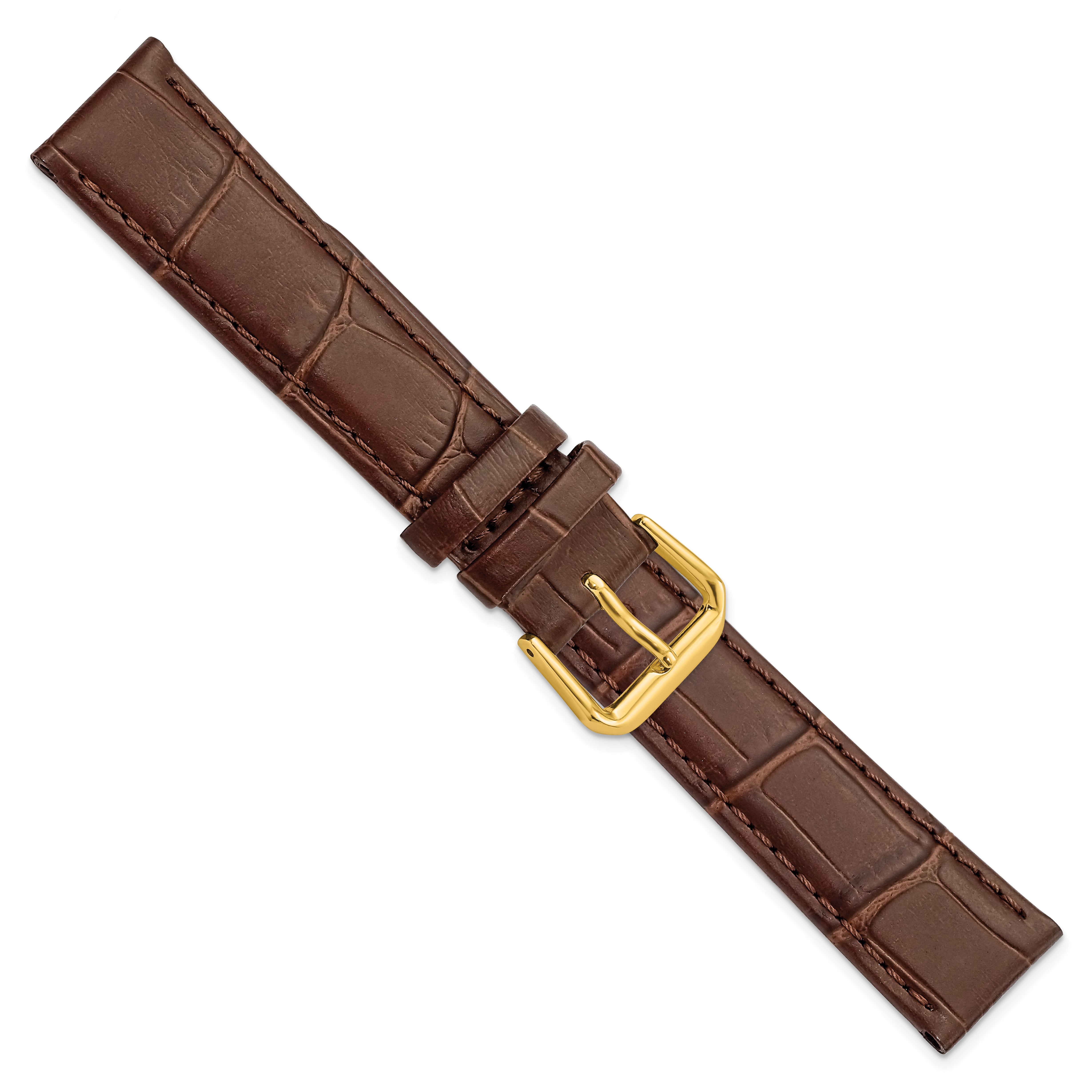 12mm Brown Matte Wild Alligator Grain Leather with Gold-tone Buckle 6.75 inch Watch Band