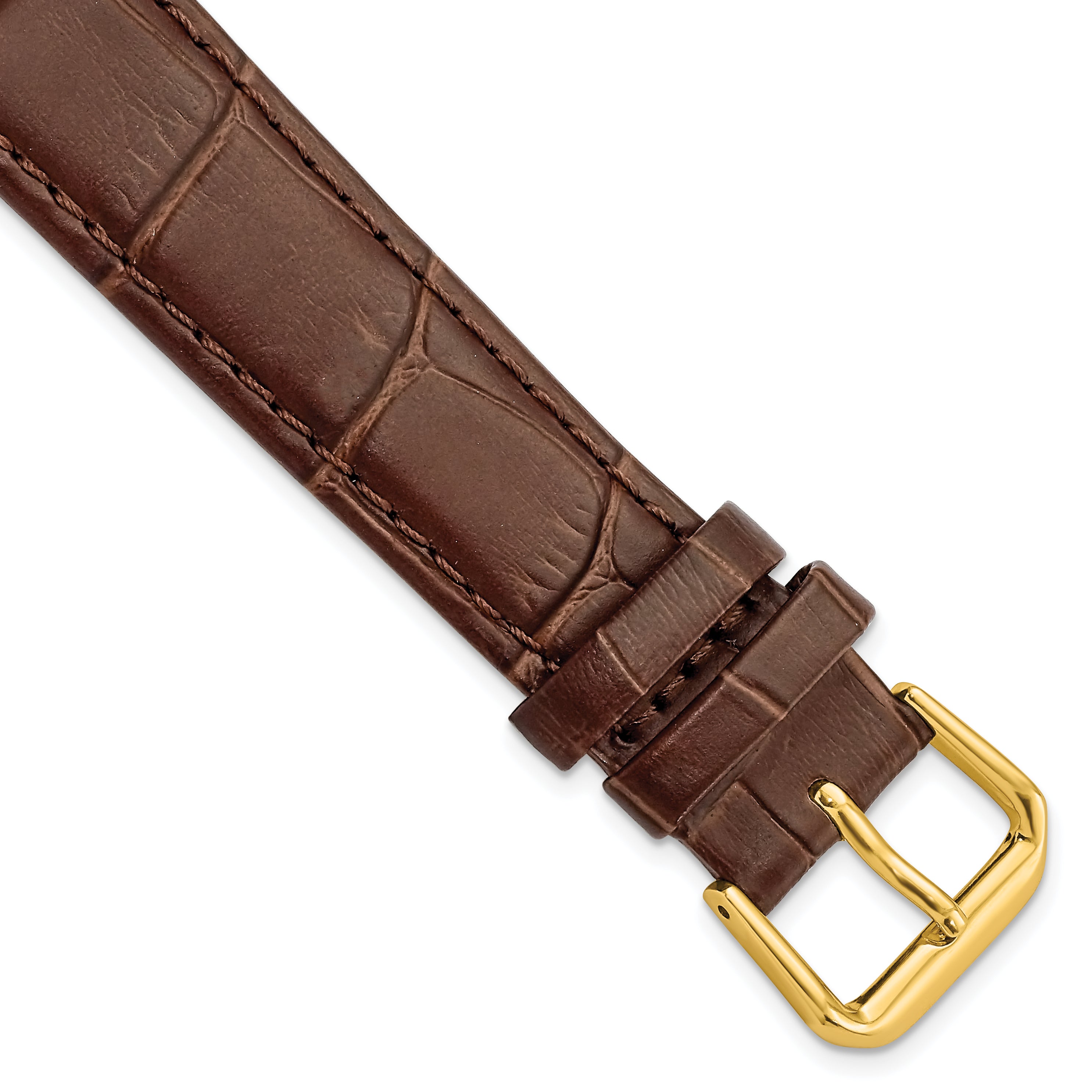 DeBeer 18mm Brown Matte Wild Alligator Grain Leather with Gold-tone Buckle 7.5 inch Watch Band