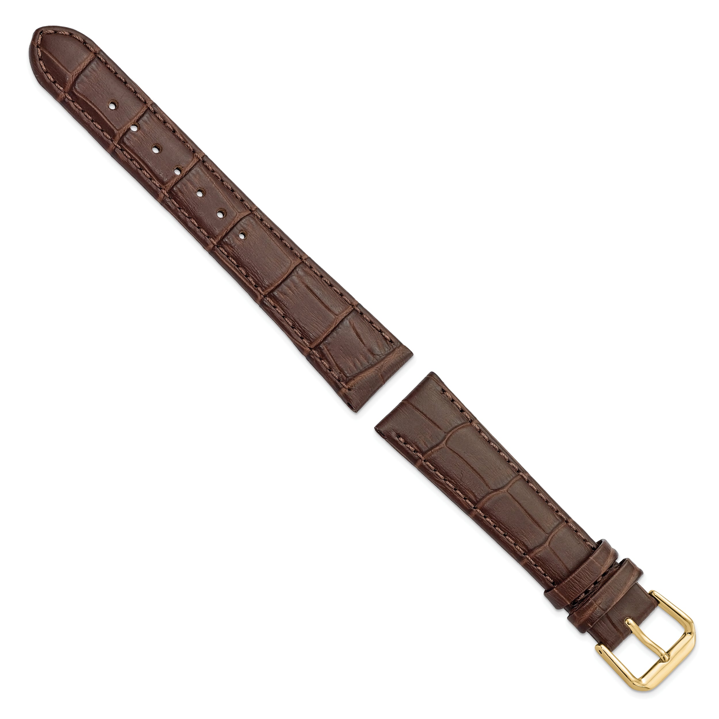 12mm Brown Matte Wild Alligator Grain Leather with Gold-tone Buckle 6.75 inch Watch Band