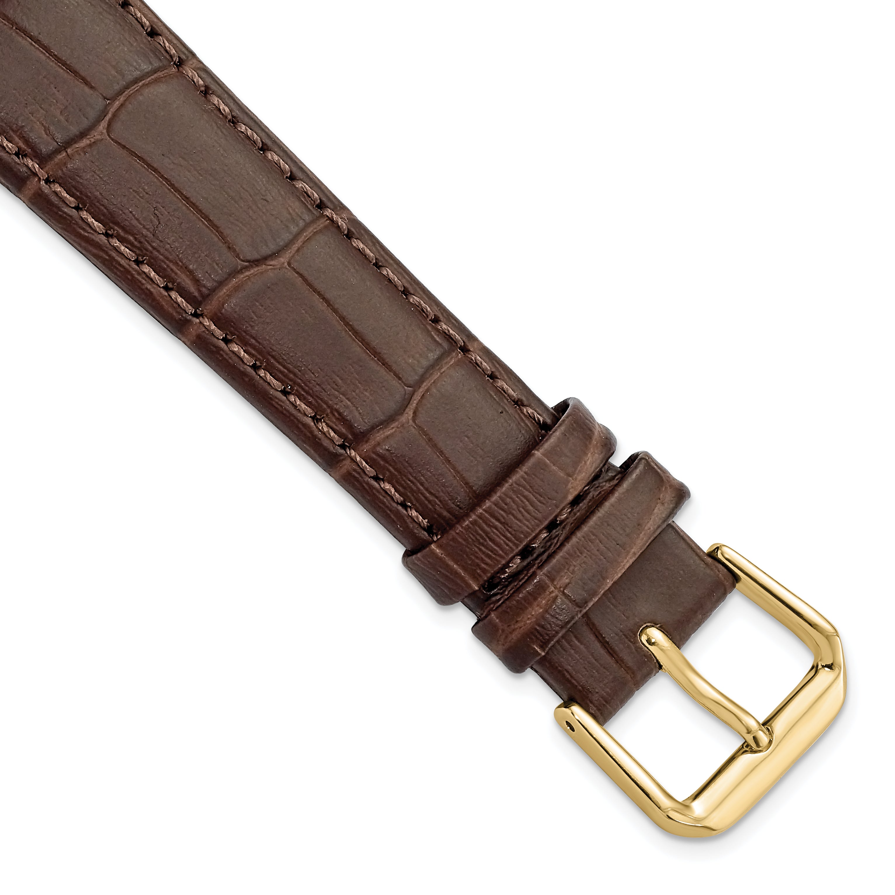 DeBeer 19mm Brown Matte Wild Alligator Grain Leather with Gold-tone Buckle 7.5 inch Watch Band
