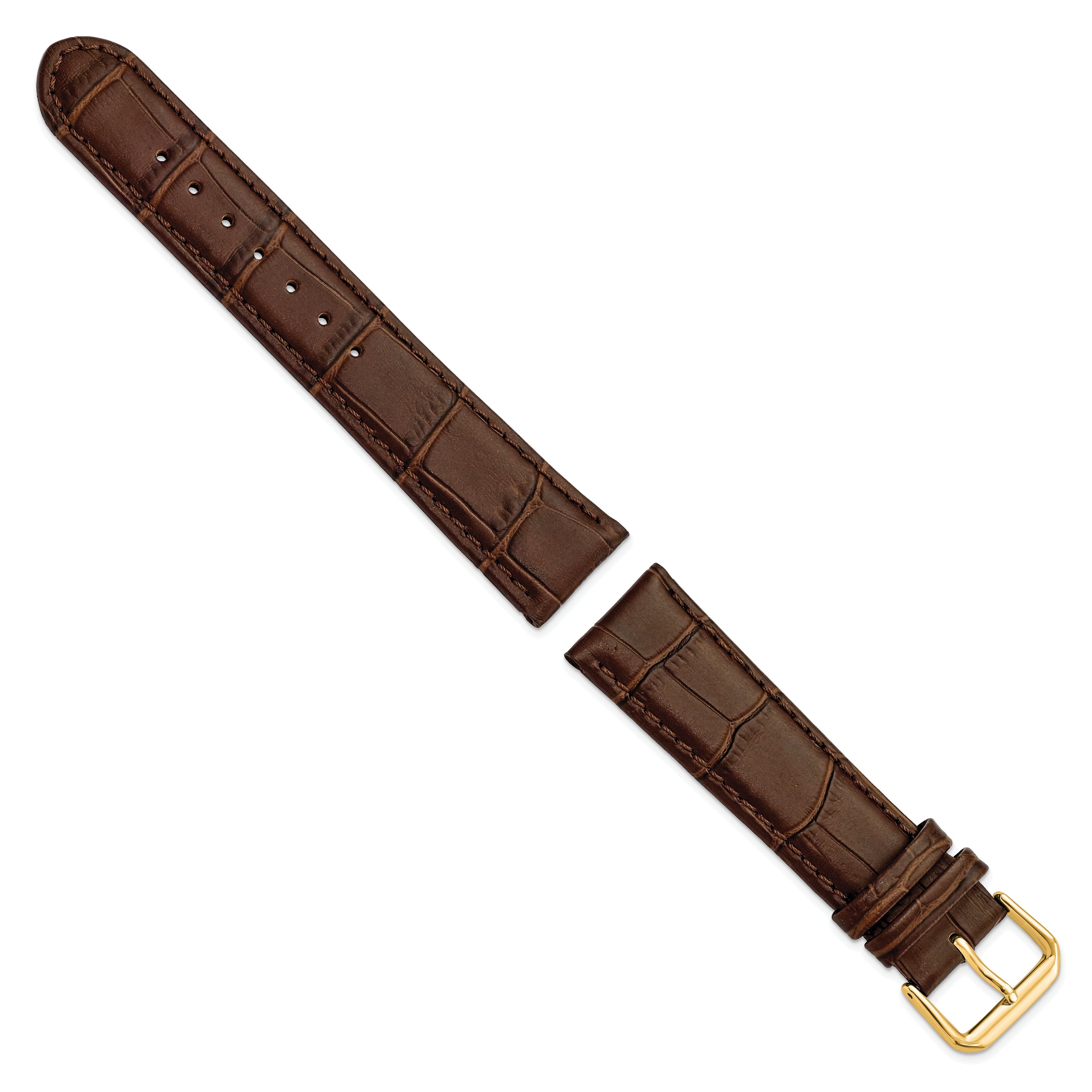 12mm Brown Matte Wild Alligator Grain Leather with Gold-tone Buckle 6.75 inch Watch Band