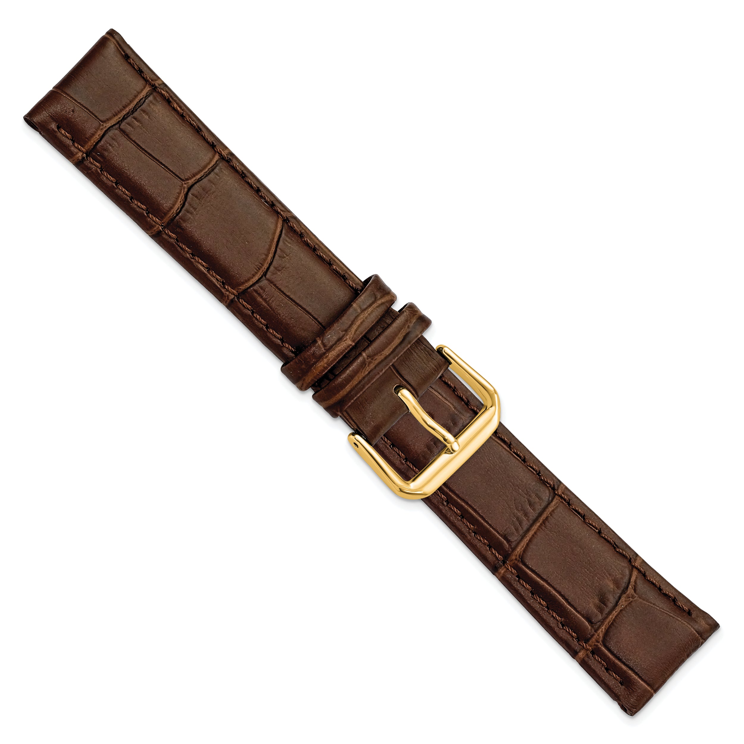 12mm Brown Matte Wild Alligator Grain Leather with Gold-tone Buckle 6.75 inch Watch Band