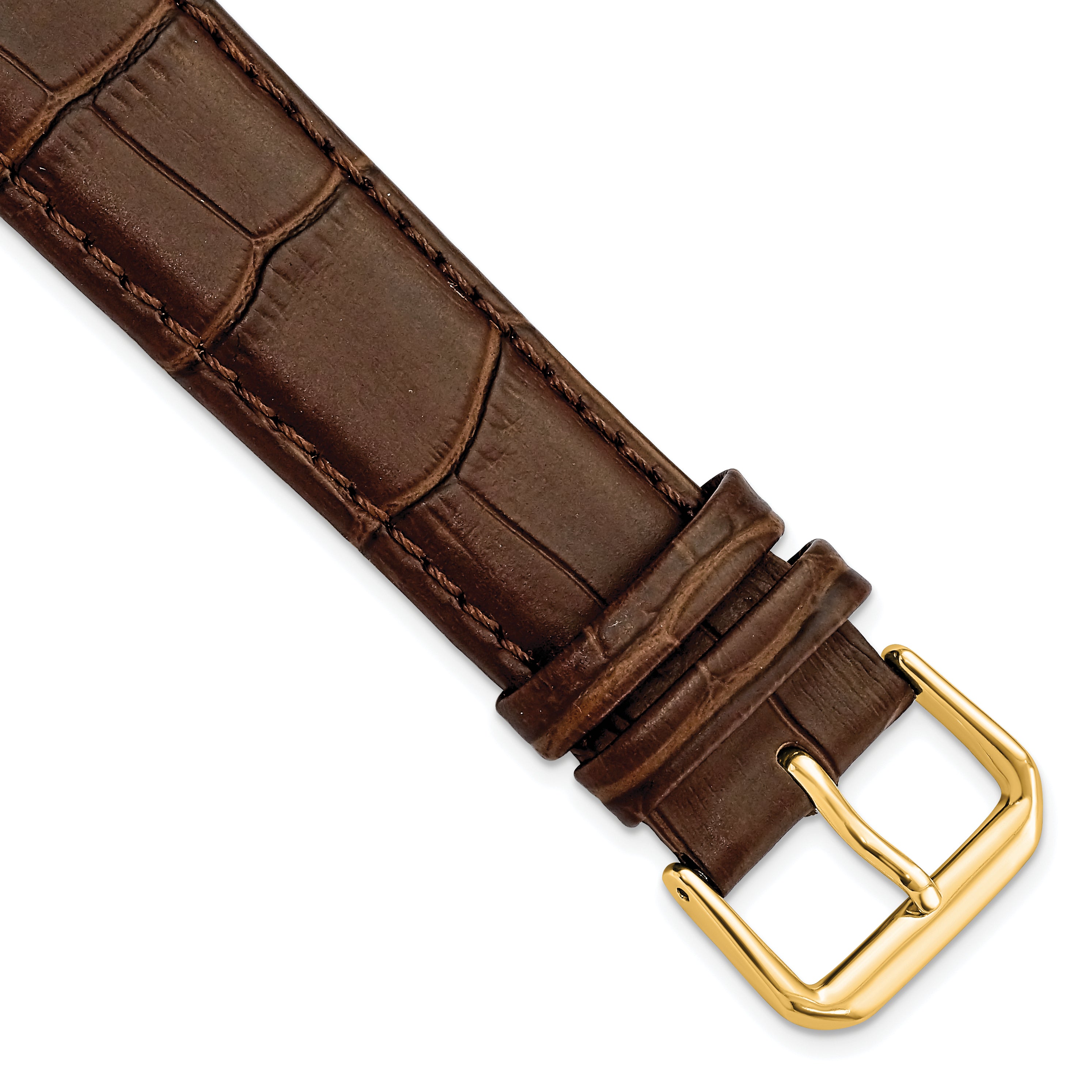 DeBeer 20mm Brown Matte Wild Alligator Grain Leather with Gold-tone Buckle 7.5 inch Watch Band