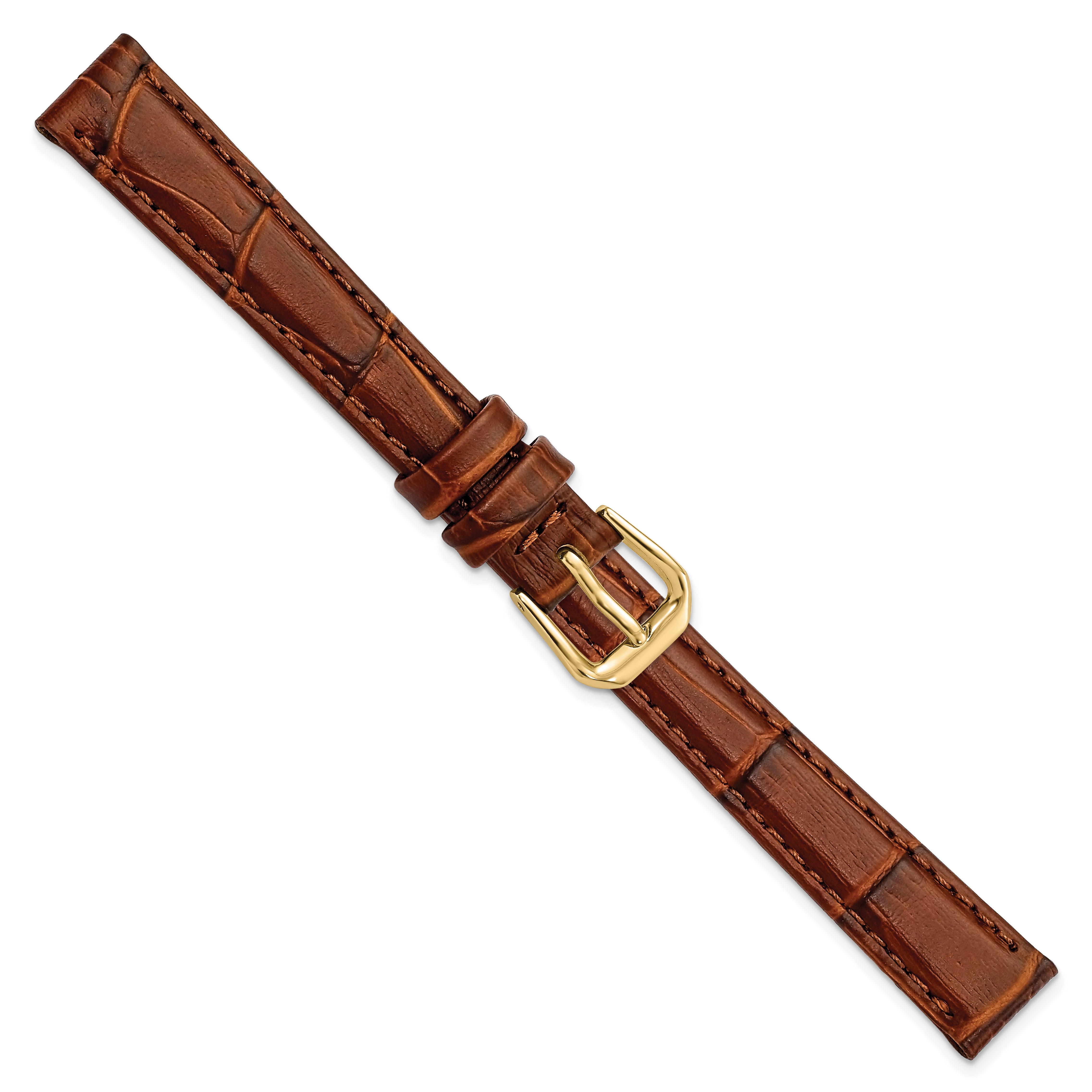 12mm Havana Brown Matte Wild Alligator Grain Leather with Gold-tone Buckle 6.75 inch Watch Band - 12 / 6.75