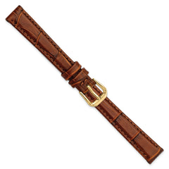 12mm Havana Brown Matte Wild Alligator Grain Leather with Gold-tone Buckle 6.75 inch Watch Band - 12 / 6.75