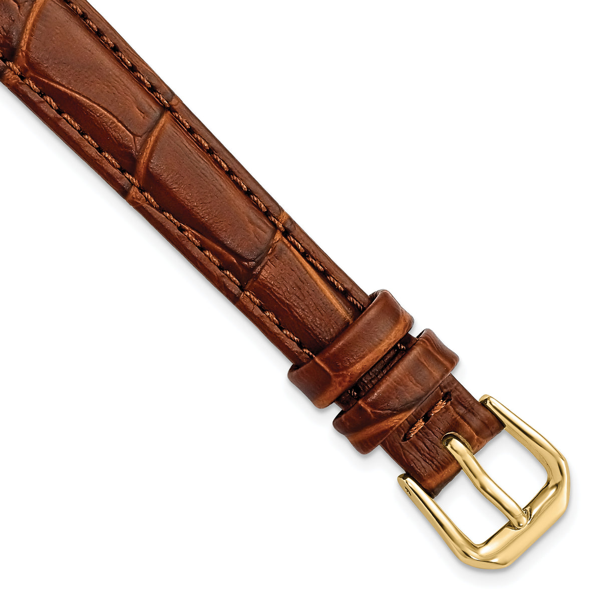 DeBeer 12mm Havana Brown Matte Wild Alligator Grain Leather with Gold-tone Buckle 6.75 inch Watch Band