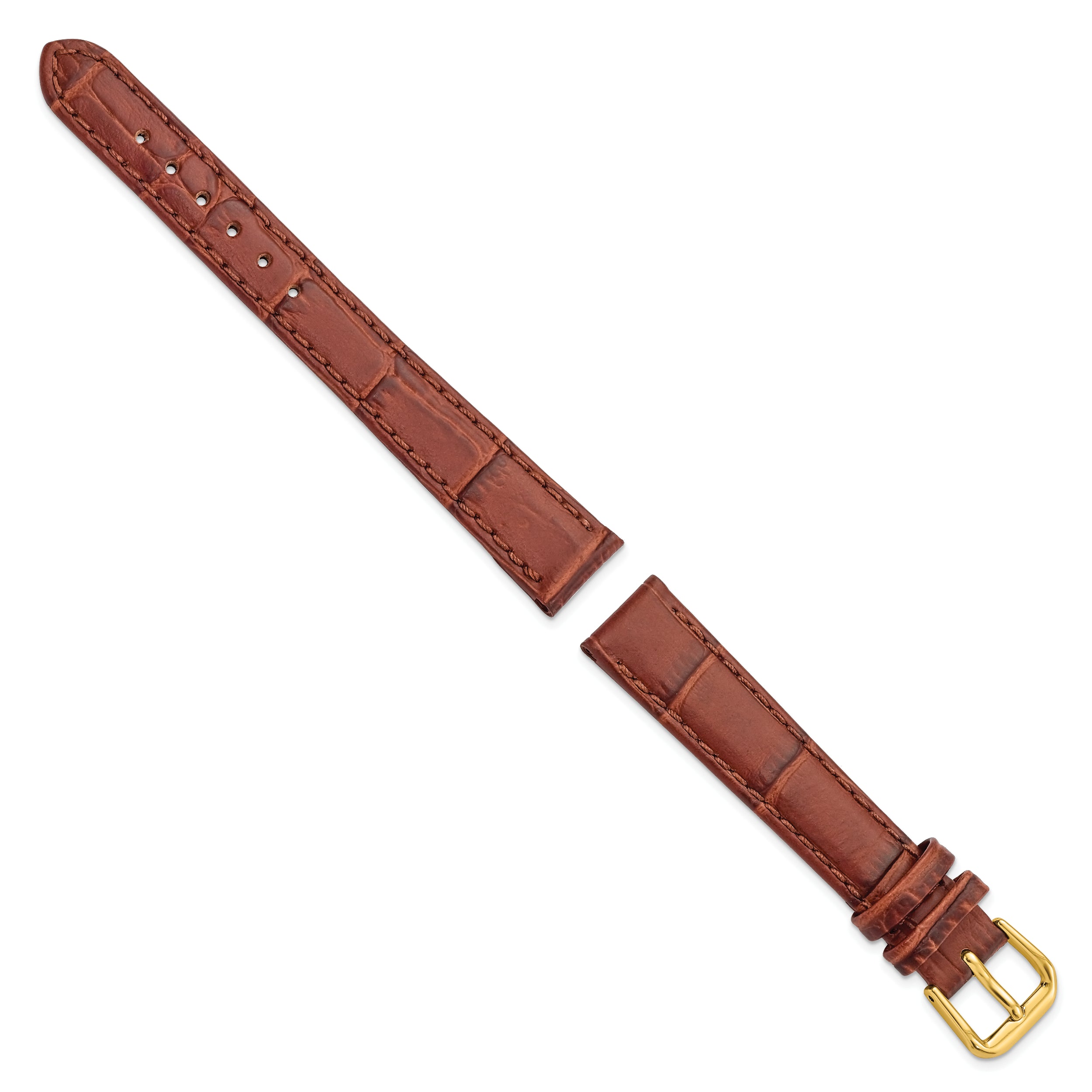 12mm Havana Brown Matte Wild Alligator Grain Leather with Gold-tone Buckle 6.75 inch Watch Band - 12 / 6.75