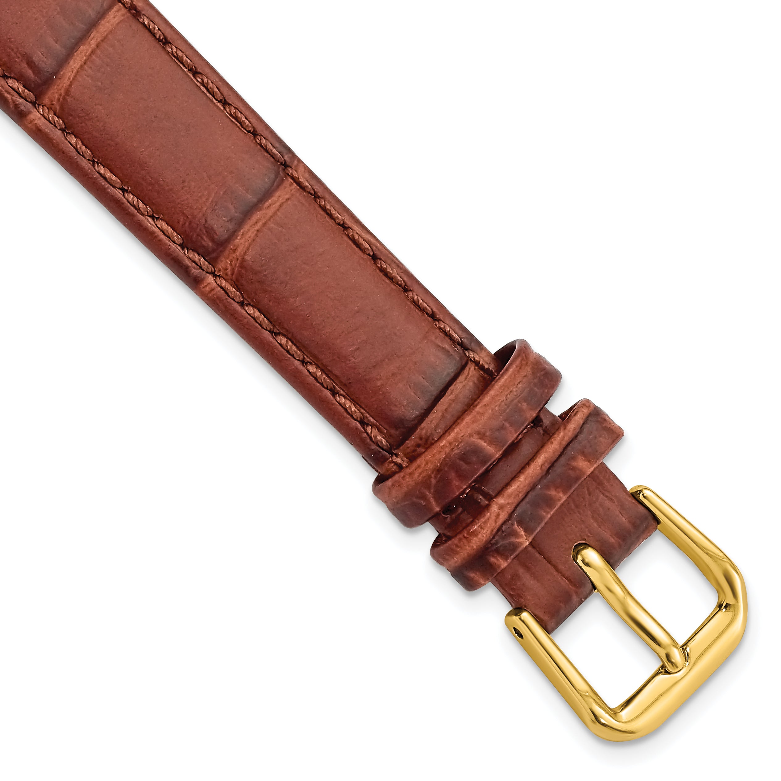 DeBeer 14mm Havana Brown Matte Wild Alligator Grain Leather with Gold-tone Buckle 6.75 inch Watch Band