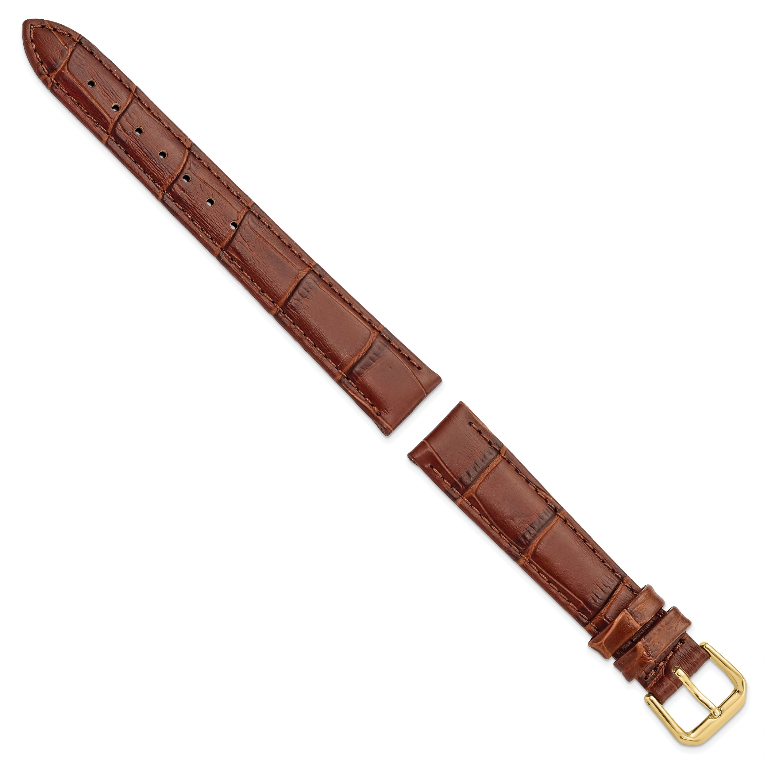 12mm Havana Brown Matte Wild Alligator Grain Leather with Gold-tone Buckle 6.75 inch Watch Band - 12 / 6.75