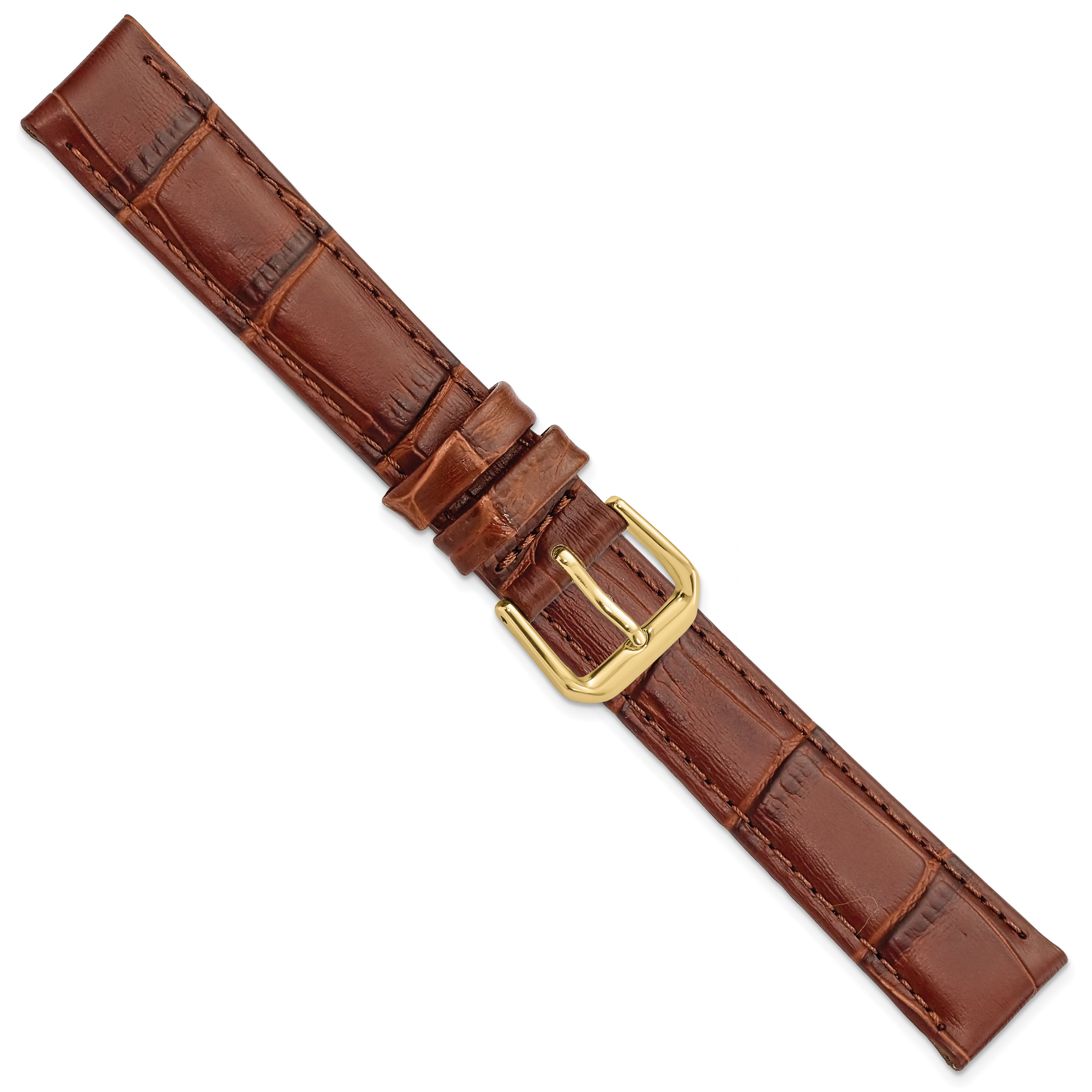 12mm Havana Brown Matte Wild Alligator Grain Leather with Gold-tone Buckle 6.75 inch Watch Band - 12 / 6.75