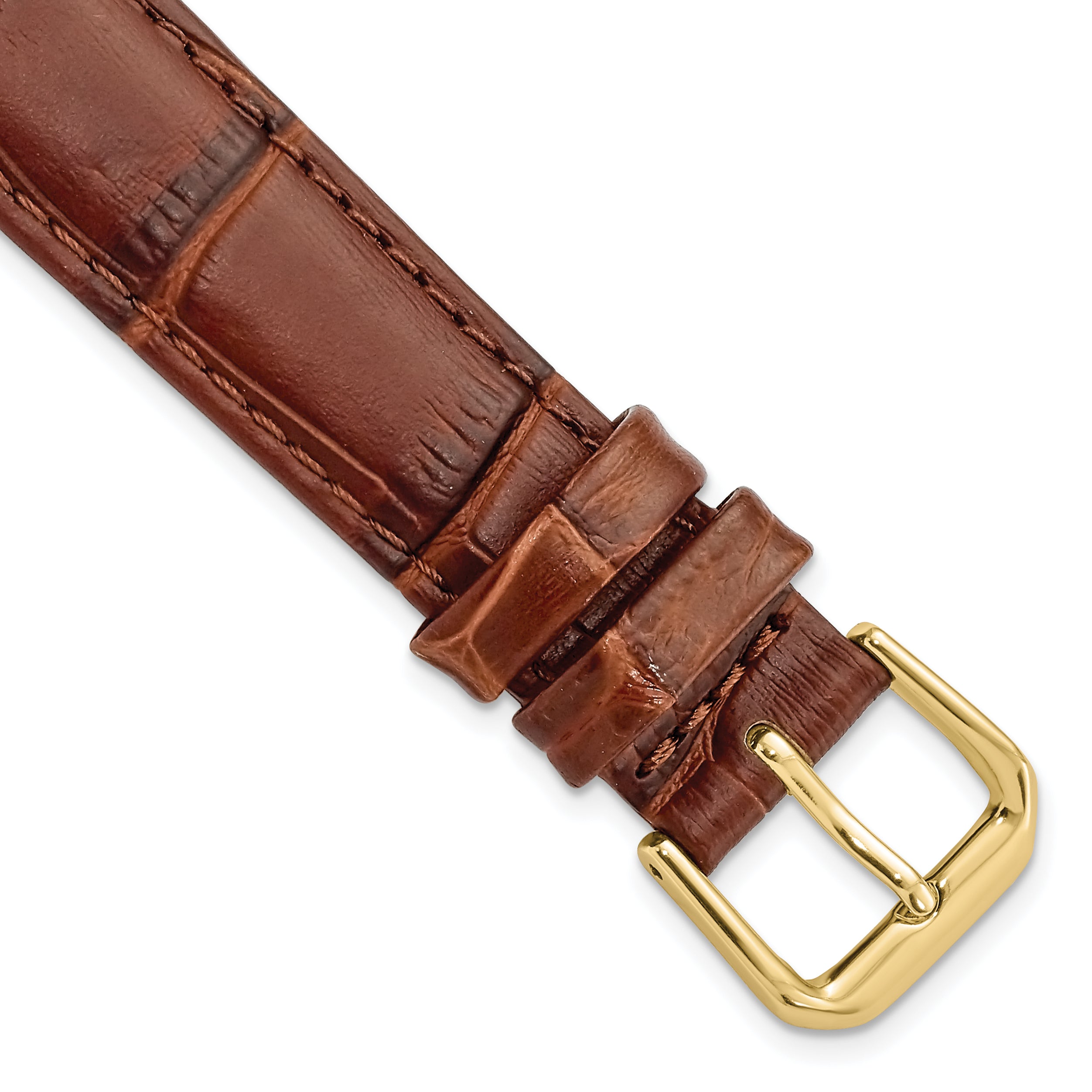 DeBeer 16mm Havana Brown Matte Wild Alligator Grain Leather with Gold-tone Buckle 7.5 inch Watch Band