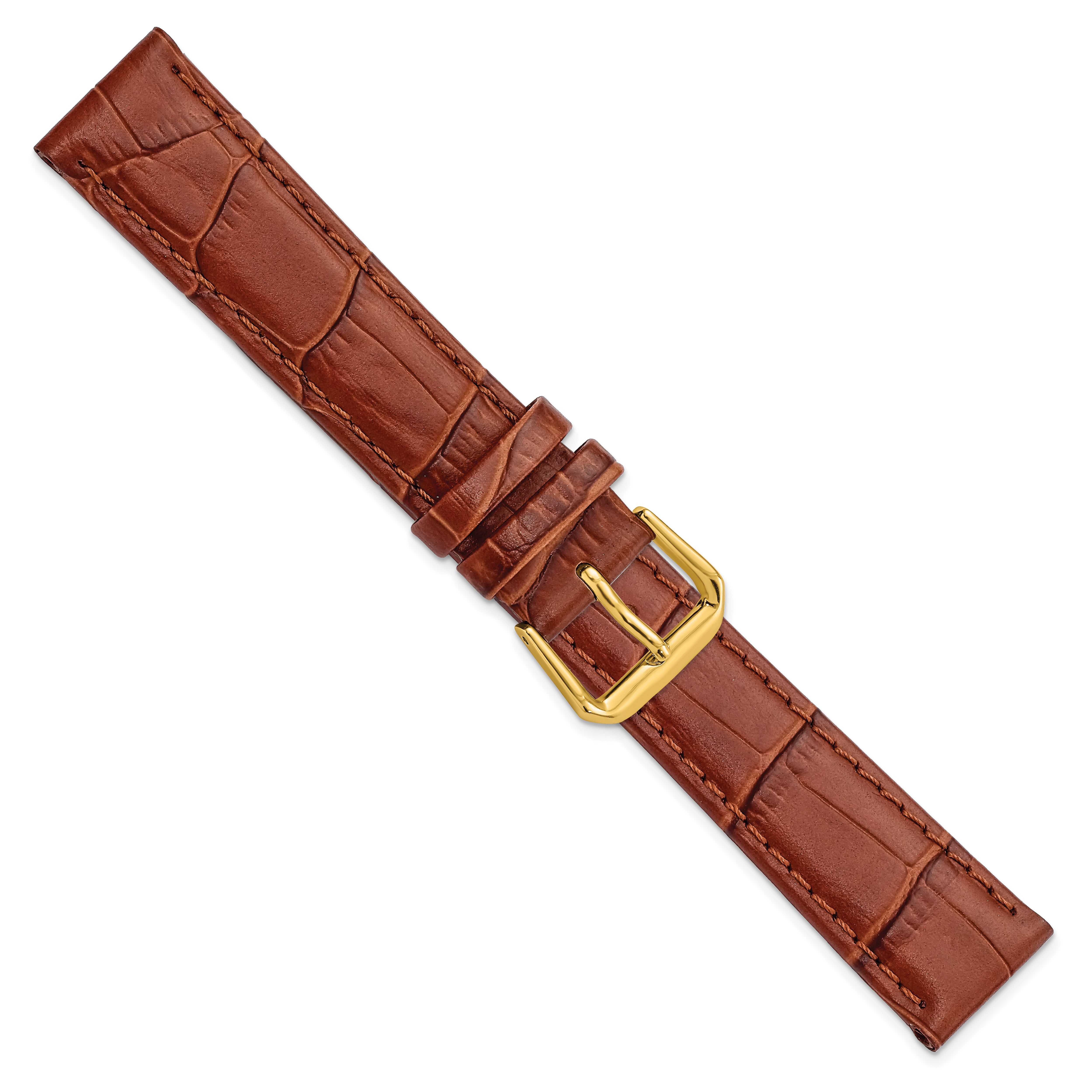 12mm Havana Brown Matte Wild Alligator Grain Leather with Gold-tone Buckle 6.75 inch Watch Band - 12 / 6.75