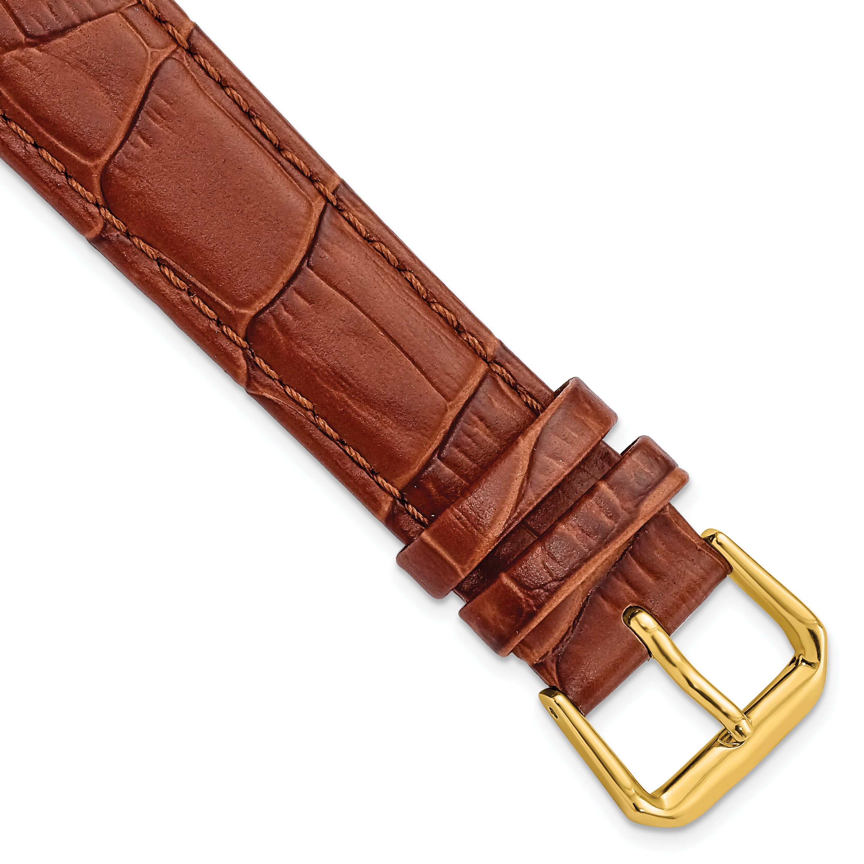 DeBeer 18mm Havana Brown Matte Wild Alligator Grain Leather with Gold-tone Buckle 7.5 inch Watch Band