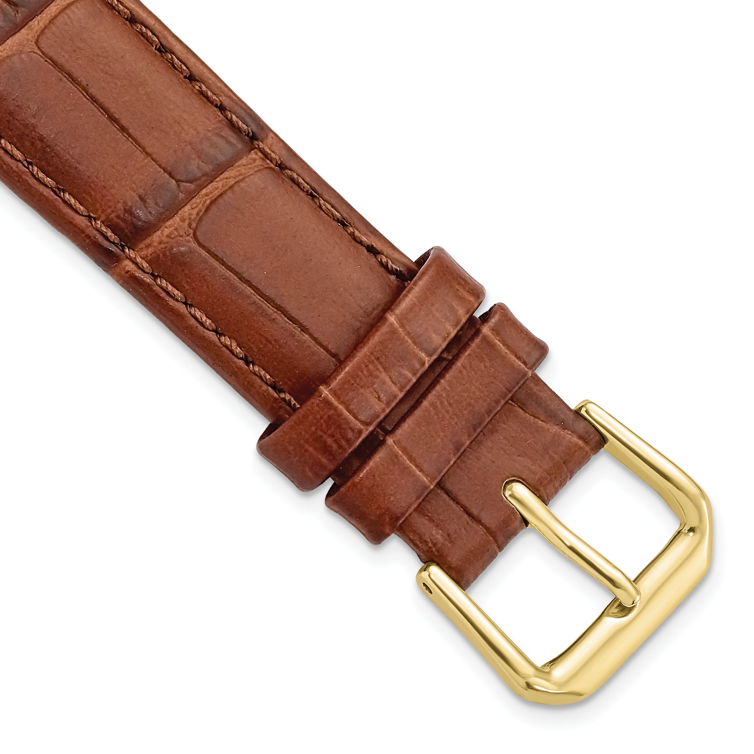 DeBeer 19mm Havana Brown Matte Wild Alligator Grain Leather with Gold-tone Buckle 7.5 inch Watch Band