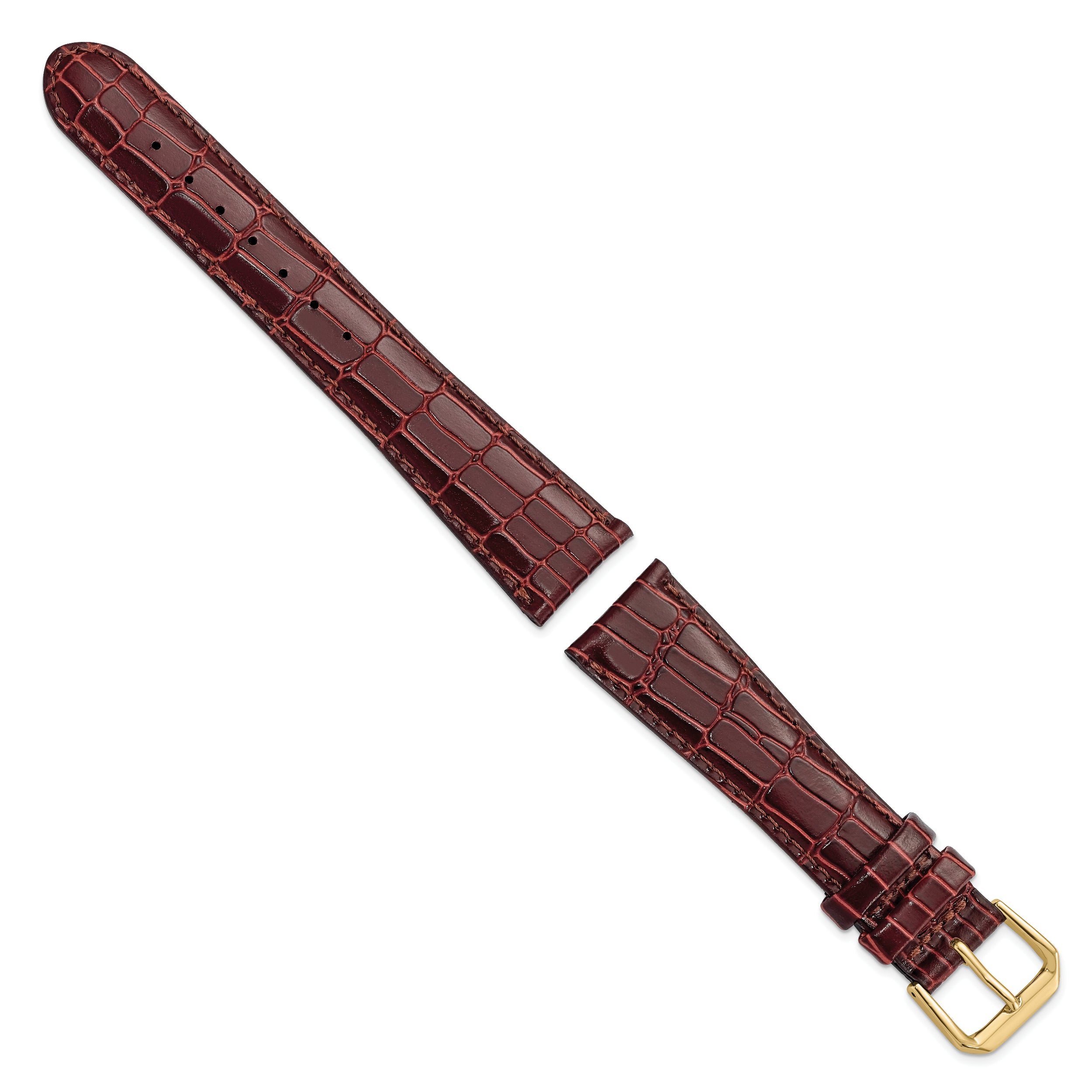 12mm Havana Brown Matte Wild Alligator Grain Leather with Gold-tone Buckle 6.75 inch Watch Band - 12 / 6.75
