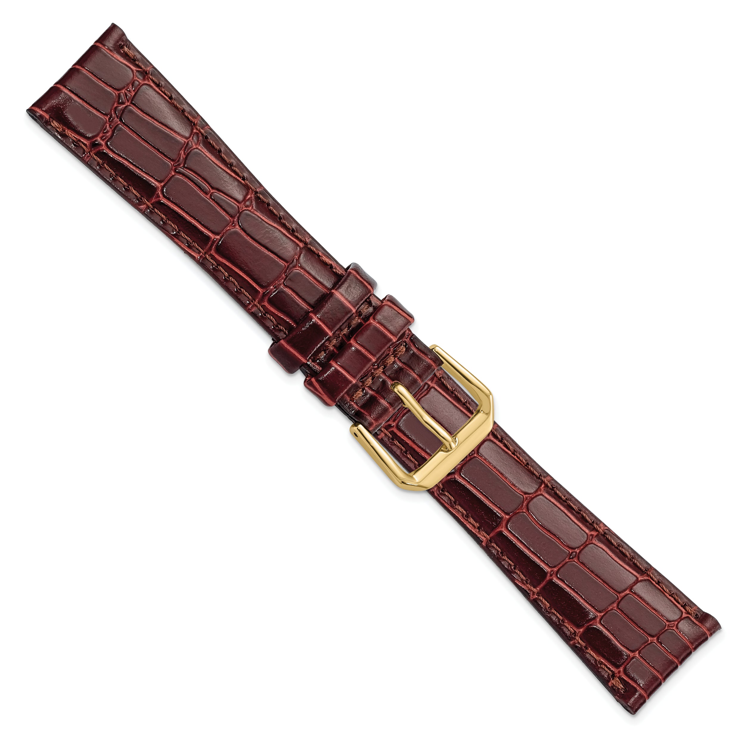 12mm Havana Brown Matte Wild Alligator Grain Leather with Gold-tone Buckle 6.75 inch Watch Band - 12 / 6.75