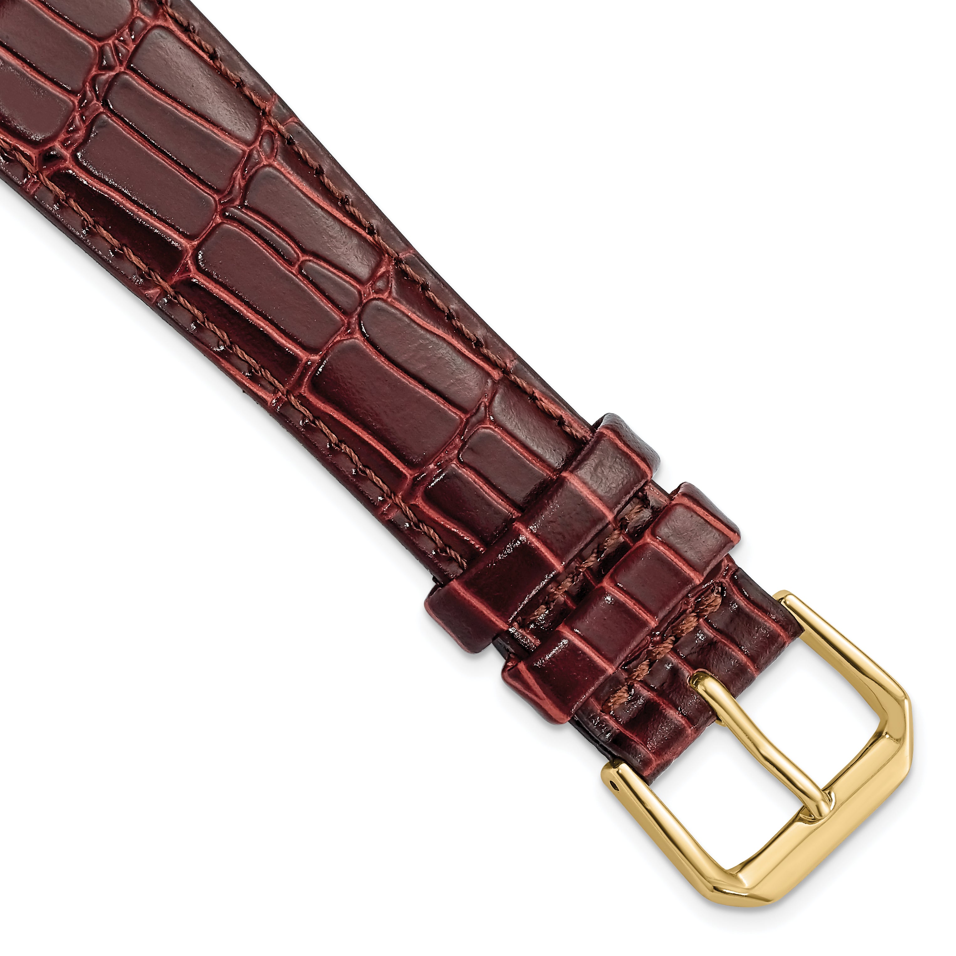 DeBeer 20mm Havana Brown Matte Wild Alligator Grain Leather with Gold-tone Buckle 7.5 inch Watch Band