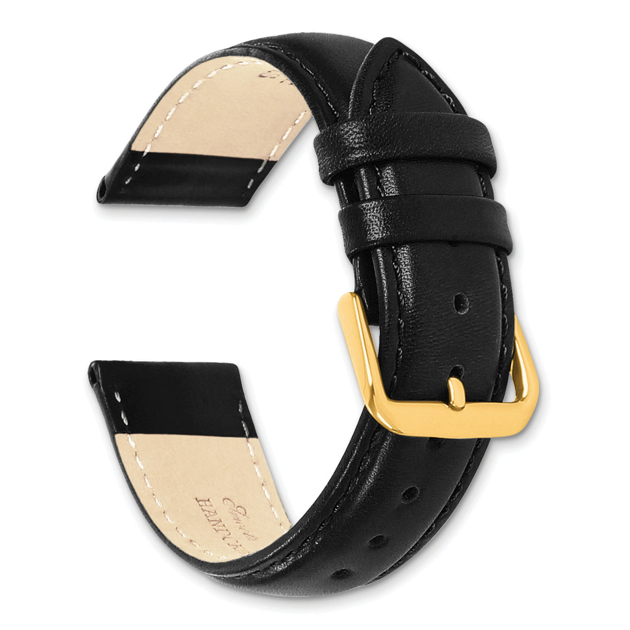 12mm Black Long Smooth Leather with Gold-tone Buckle 7.5 inch Watch Band