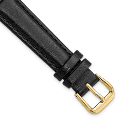 DeBeer 12mm Short Black Smooth Leather with Gold-tone Buckle 6.25 inch Watch Band