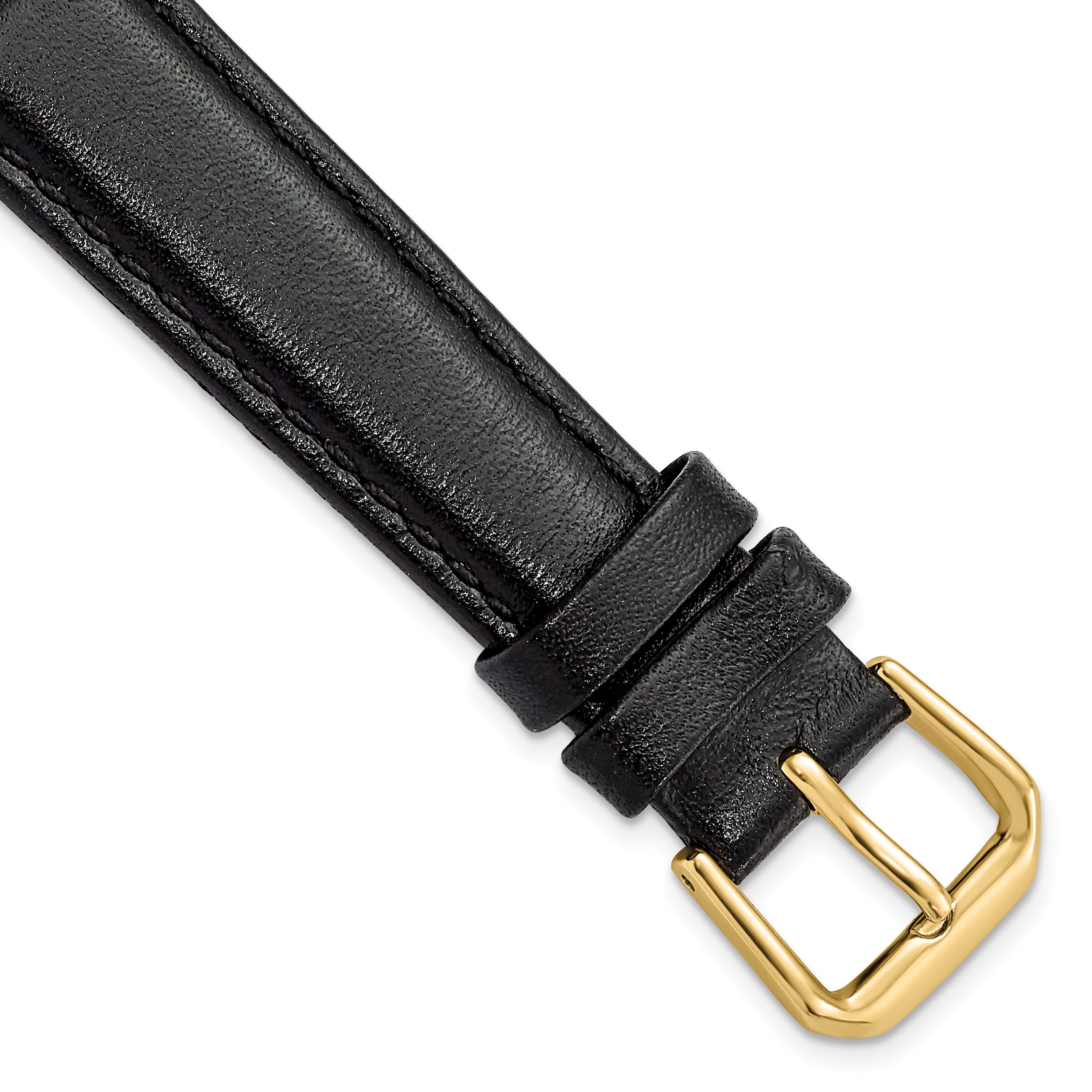 DeBeer 16mm Short Black Smooth Leather with Gold-tone Buckle 6.75 inch Watch Band