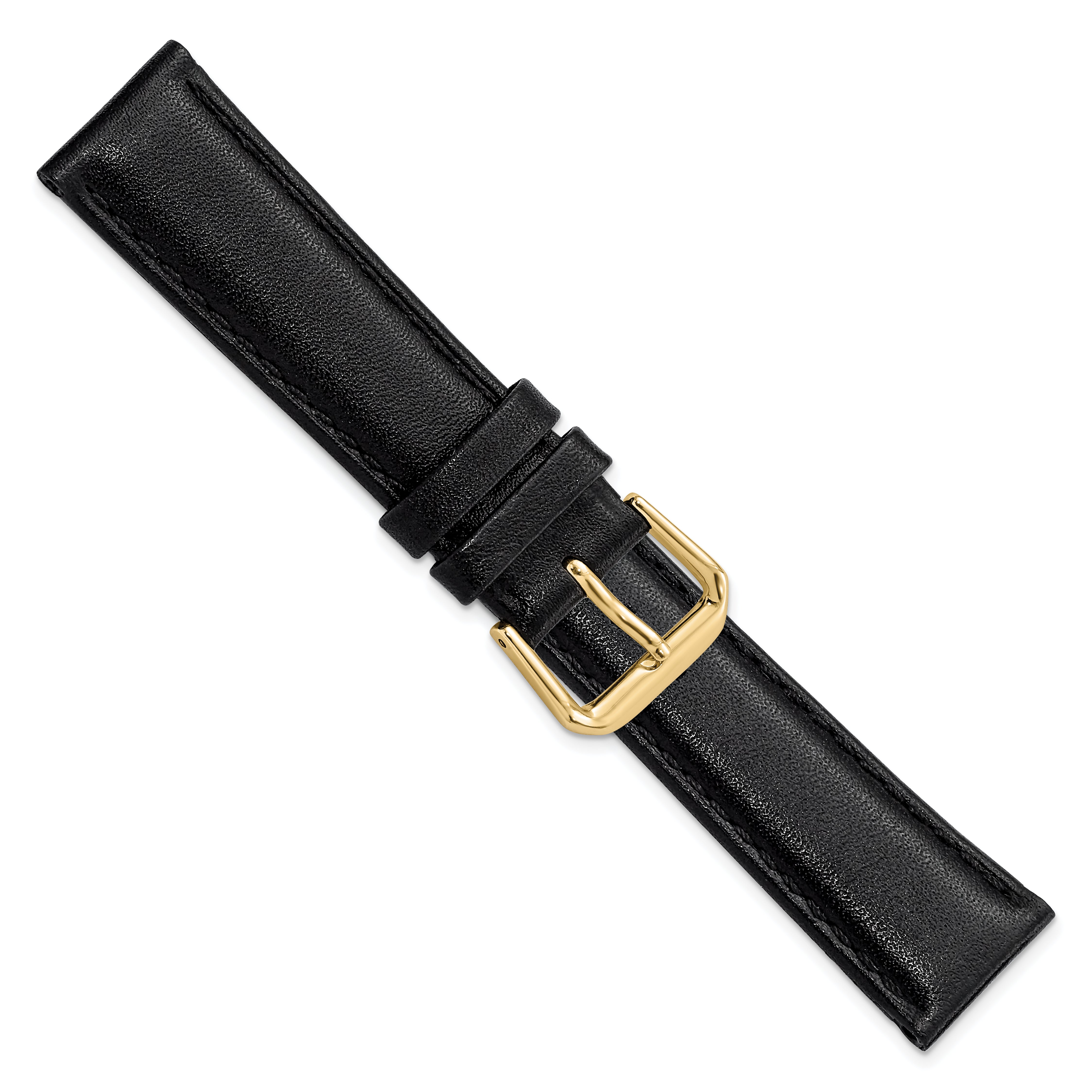 12mm Short Black Smooth Leather with Gold-tone Buckle 6.25 inch Watch Band
