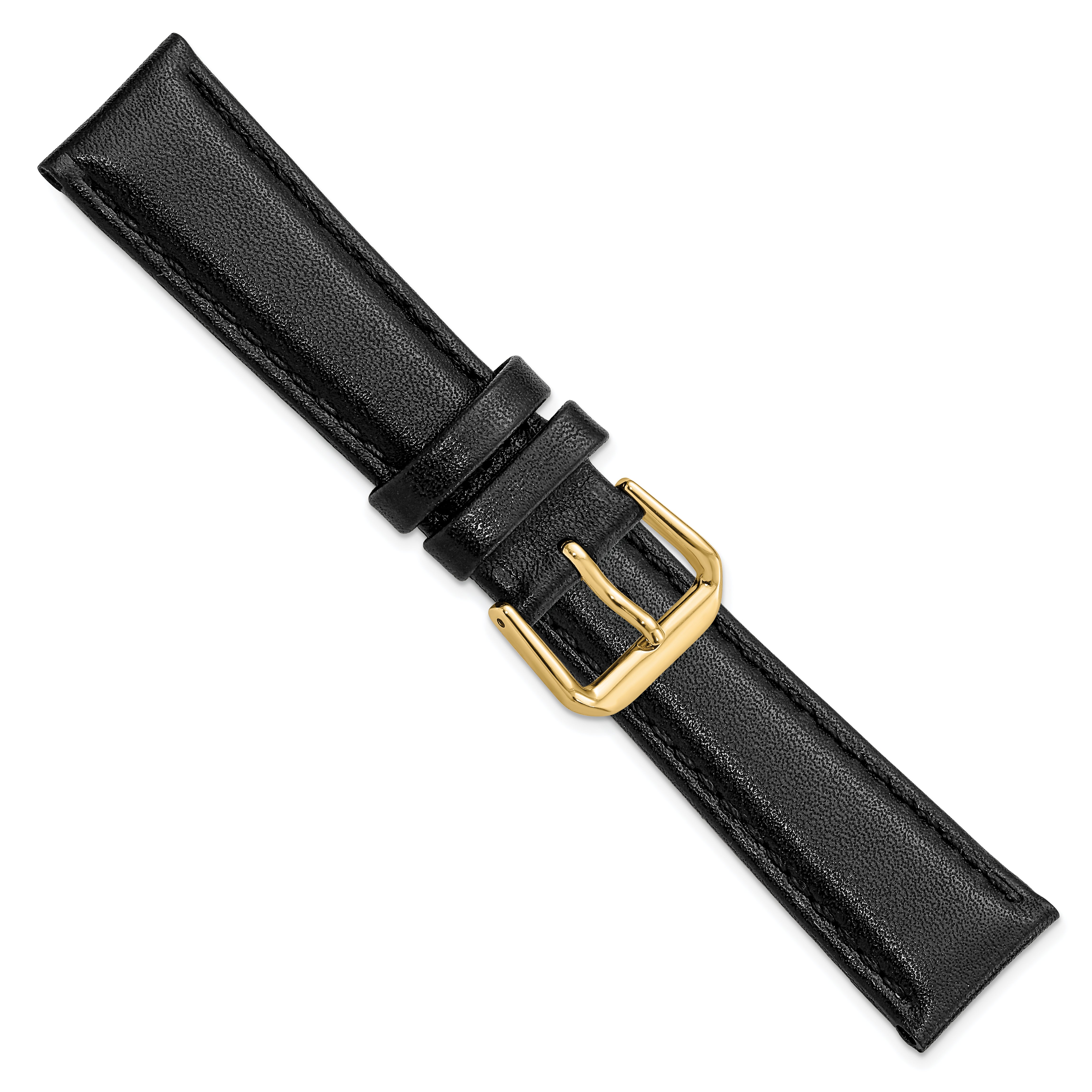 12mm Short Black Smooth Leather with Gold-tone Buckle 6.25 inch Watch Band - 12 / 6.25