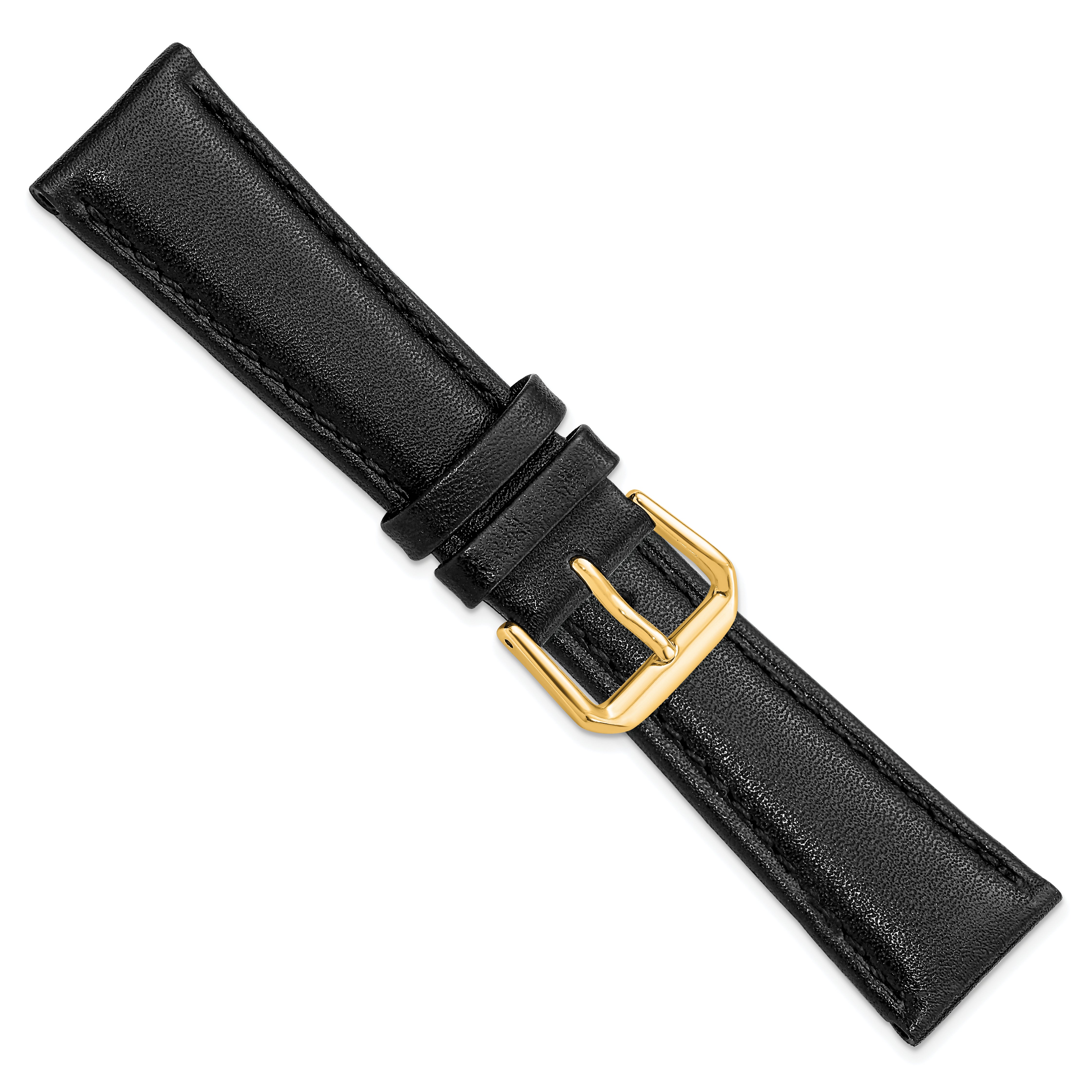 12mm Short Black Smooth Leather with Gold-tone Buckle 6.25 inch Watch Band - 12 / 6.25