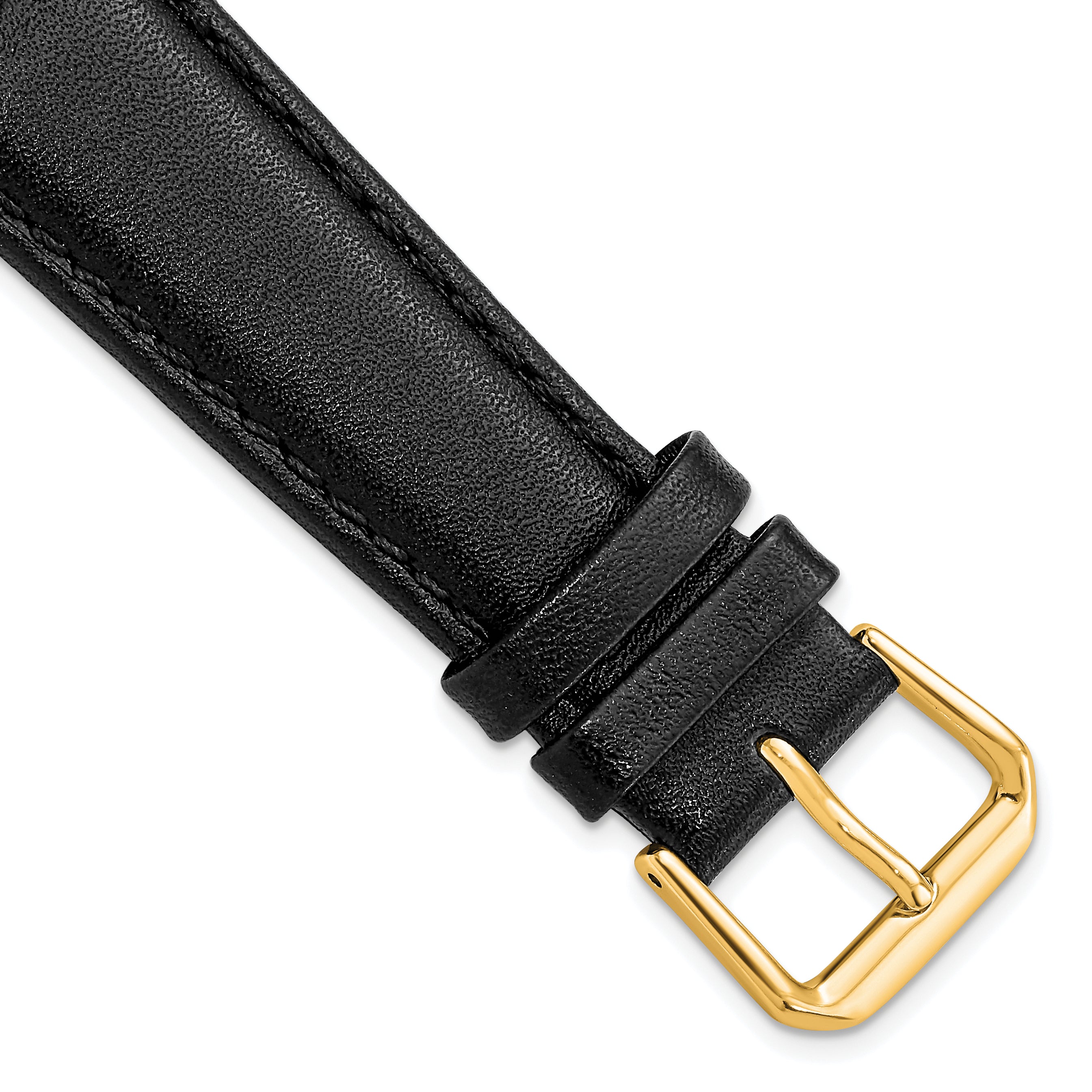 DeBeer 20mm Short Black Smooth Leather with Gold-tone Buckle 6.75 inch Watch Band