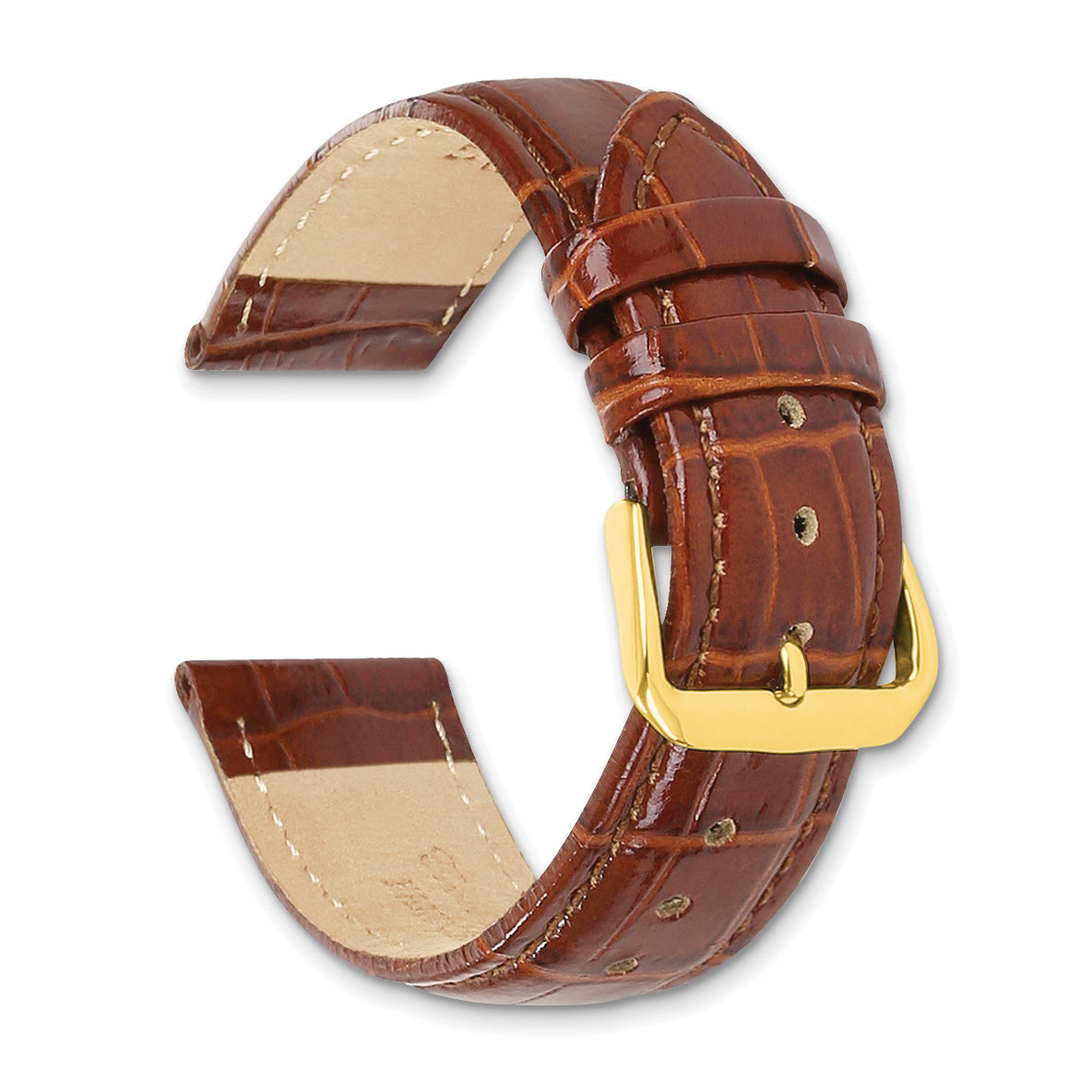 10mm Havana Crocodile Grain Leather with Dark Stitching and Gold-tone Buckle 6.75 inch Watch Band