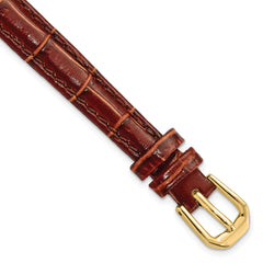 DeBeer 10mm Havana Crocodile Grain Leather with Dark Stitching and Gold-tone Buckle 6.75 inch Watch Band