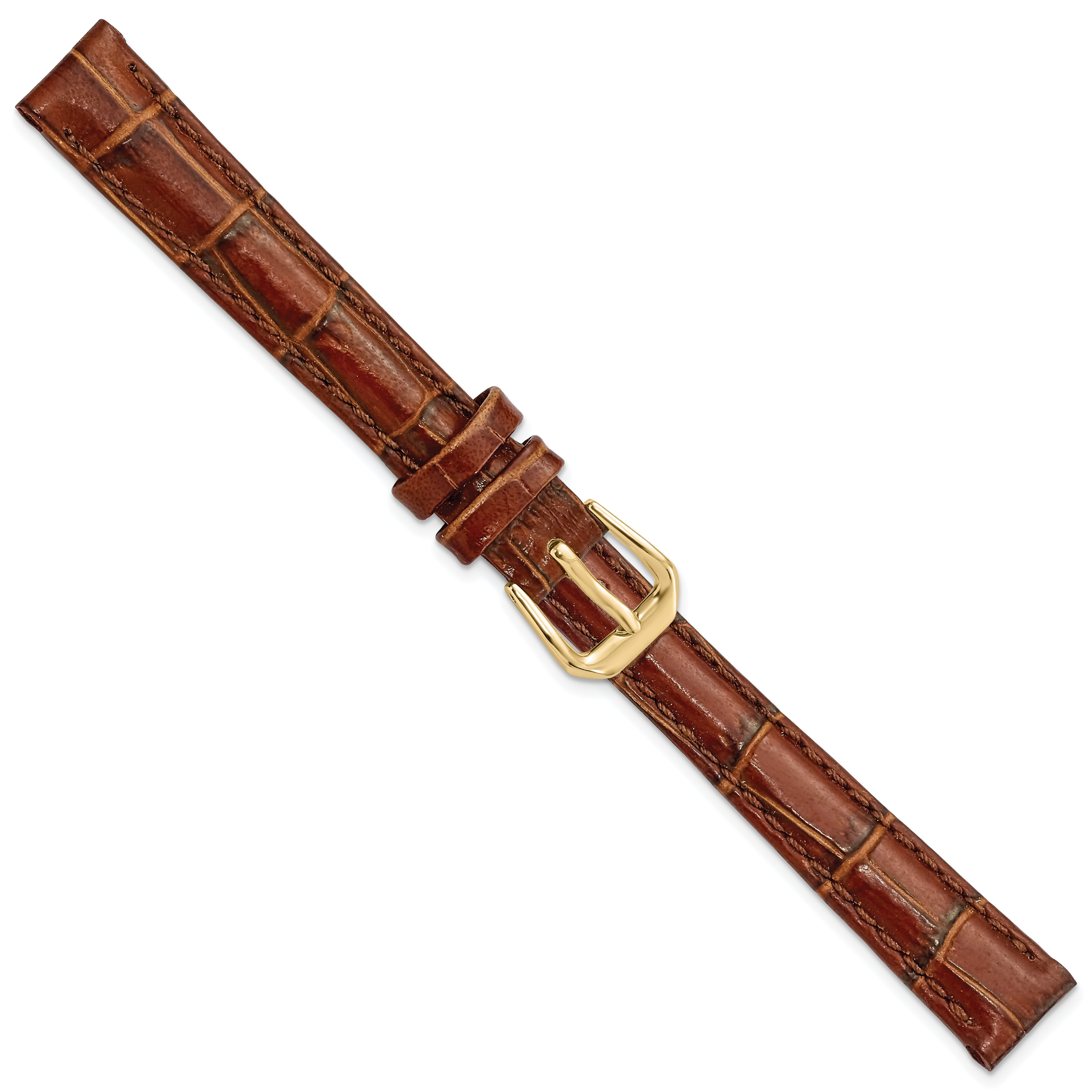 10mm Havana Crocodile Grain Leather with Dark Stitching and Gold-tone Buckle 6.75 inch Watch Band