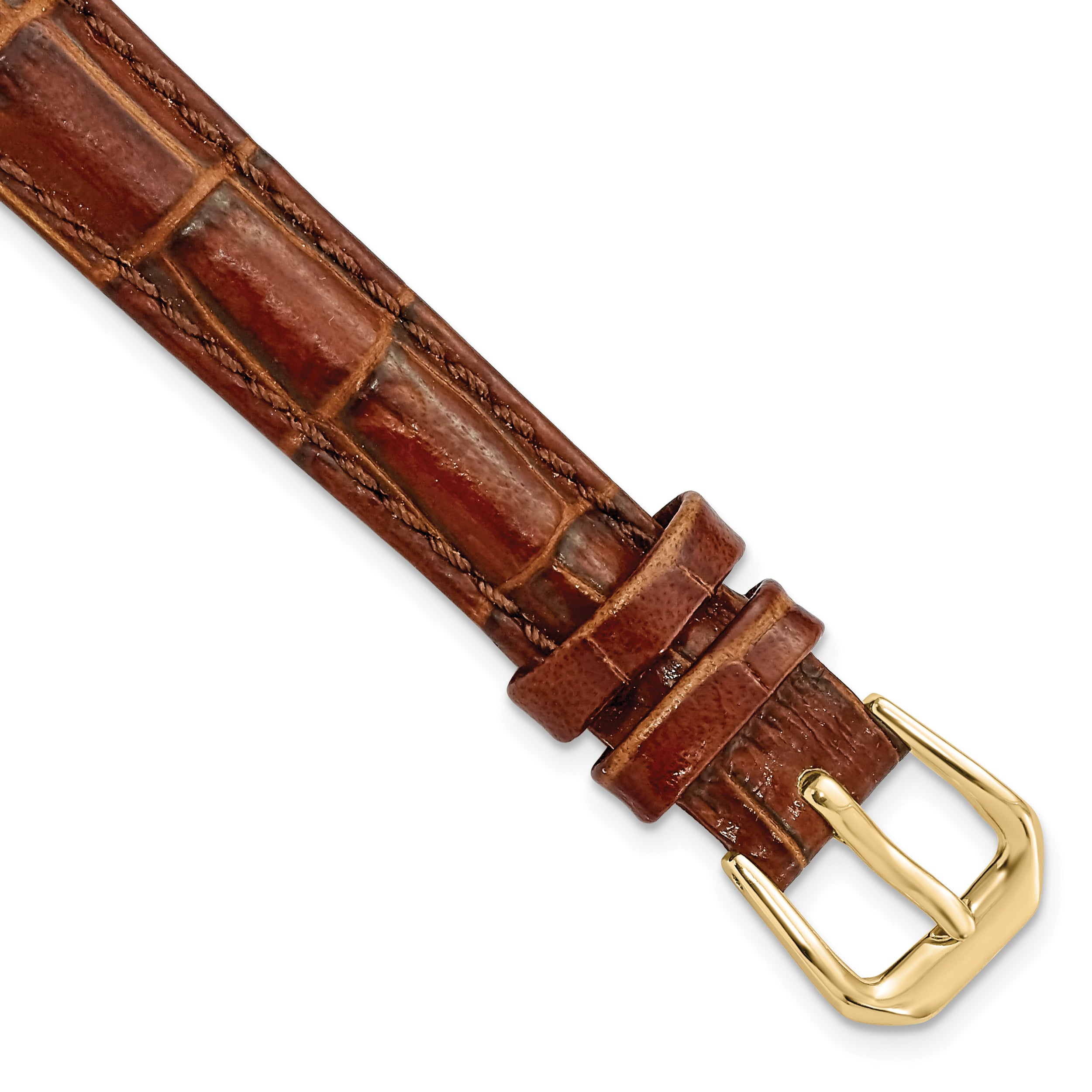 DeBeer 12mm Havana Crocodile Grain Leather with Dark Stitching and Gold-tone Buckle 6.75 inch Watch Band