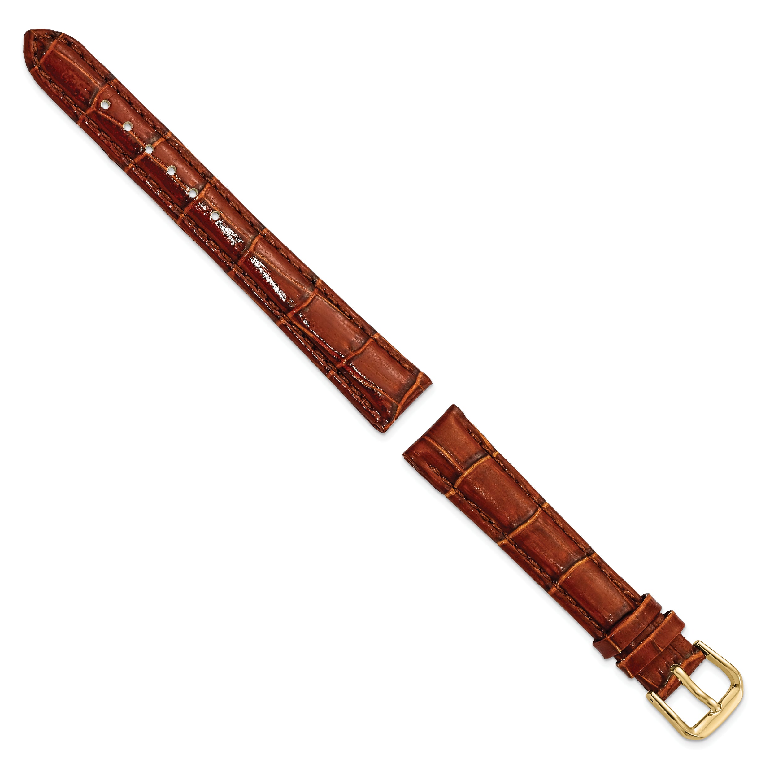 10mm Havana Crocodile Grain Leather with Dark Stitching and Gold-tone Buckle 6.75 inch Watch Band