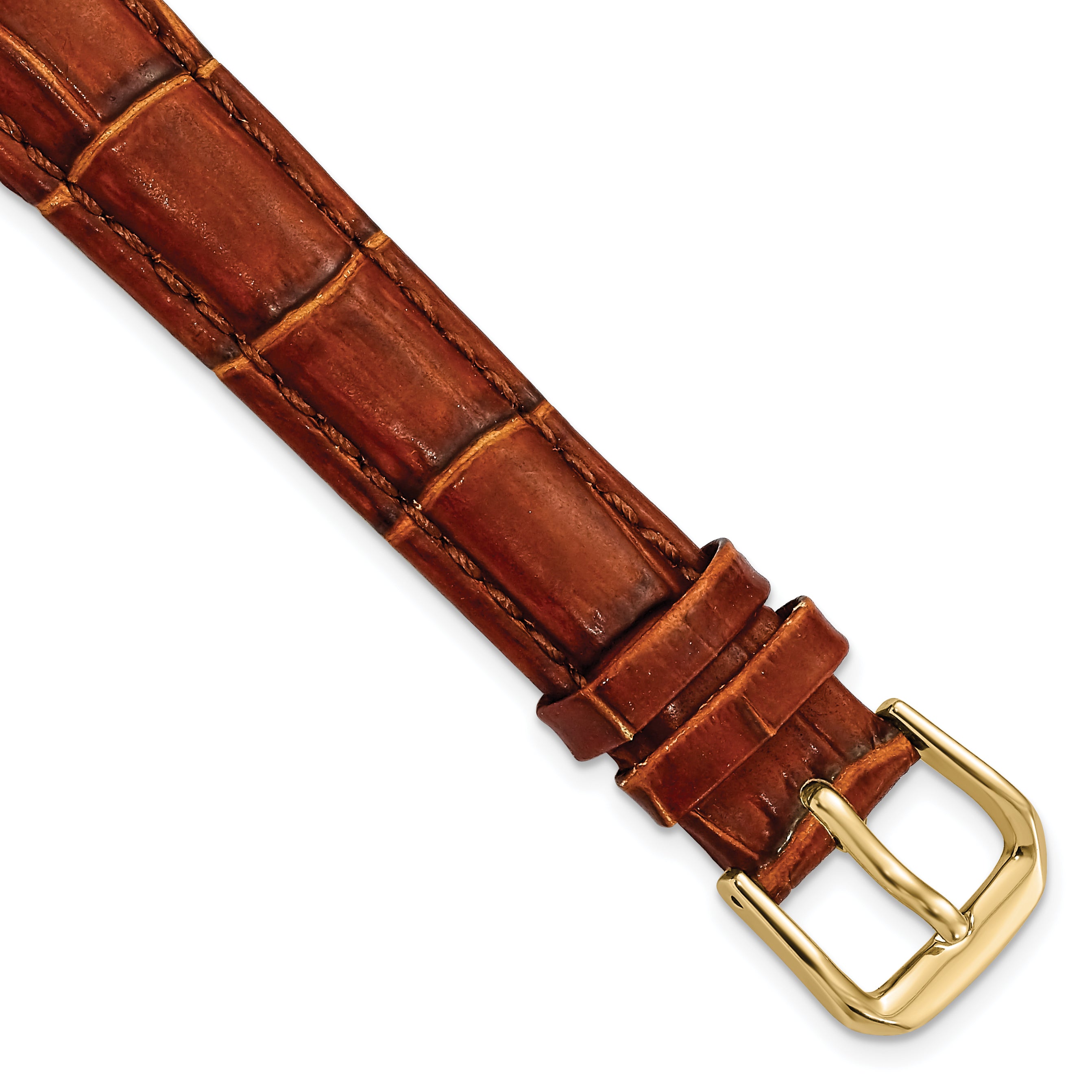 DeBeer 14mm Havana Crocodile Grain Leather with Dark Stitching and Gold-tone Buckle 6.75 inch Watch Band