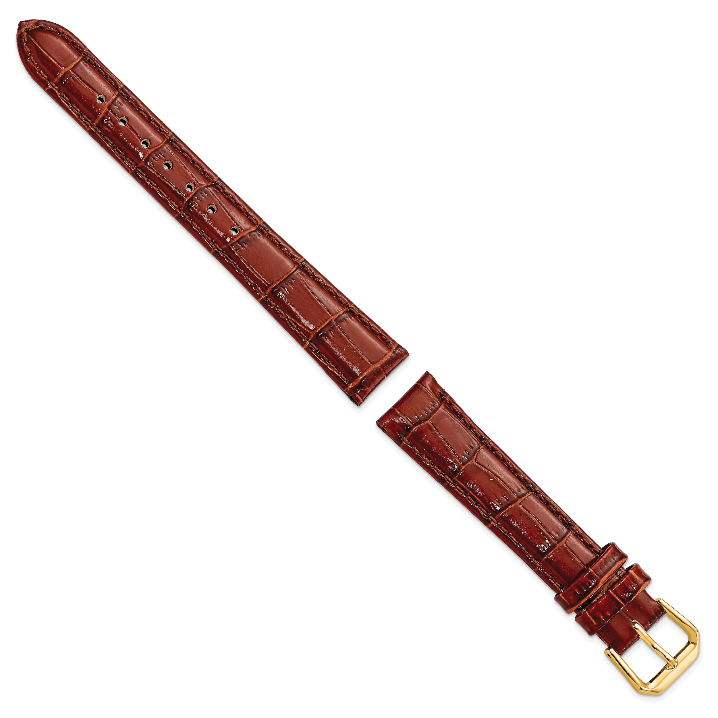 10mm Havana Crocodile Grain Leather with Dark Stitching and Gold-tone Buckle 6.75 inch Watch Band