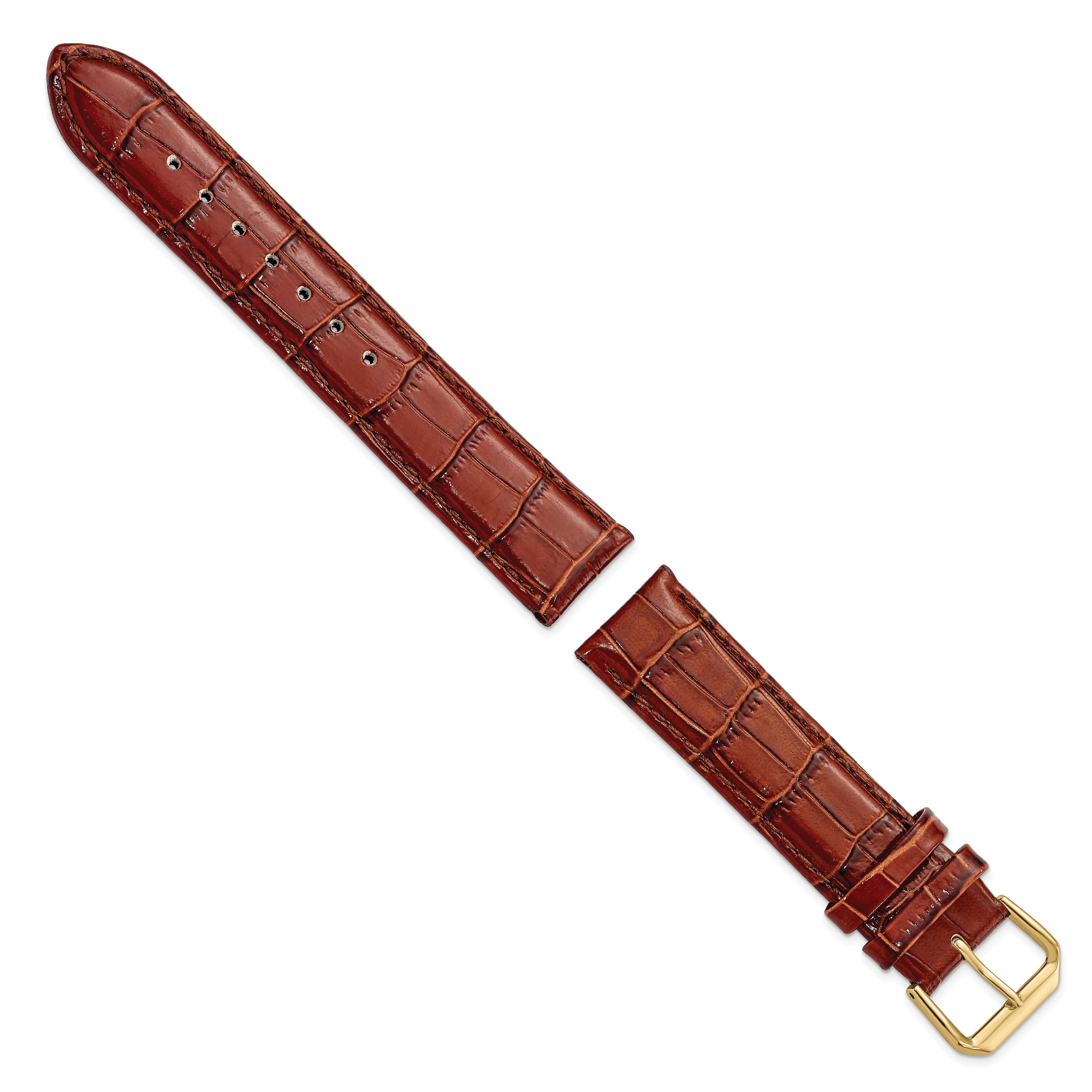 10mm Havana Crocodile Grain Leather with Dark Stitching and Gold-tone Buckle 6.75 inch Watch Band