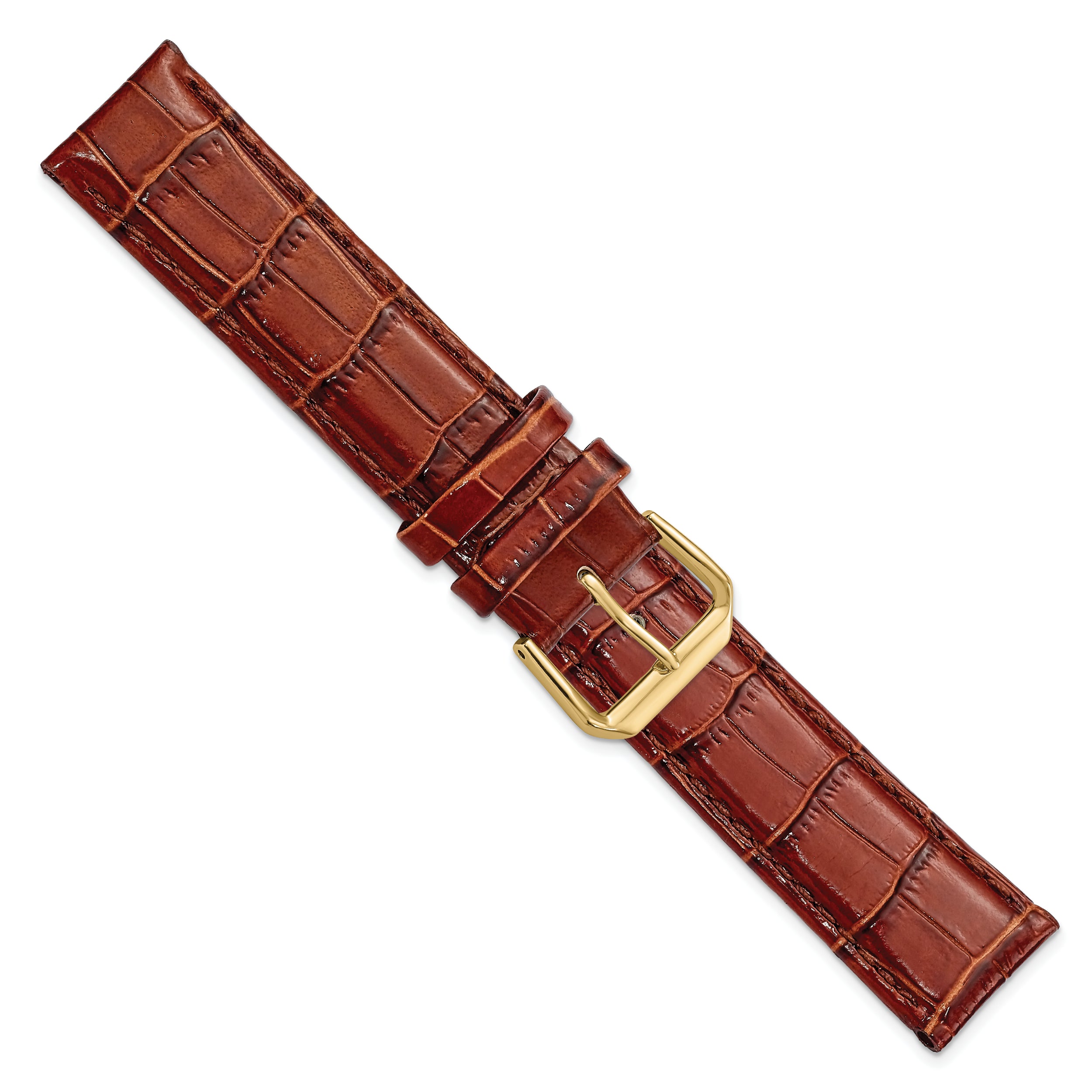 10mm Havana Crocodile Grain Leather with Dark Stitching and Gold-tone Buckle 6.75 inch Watch Band