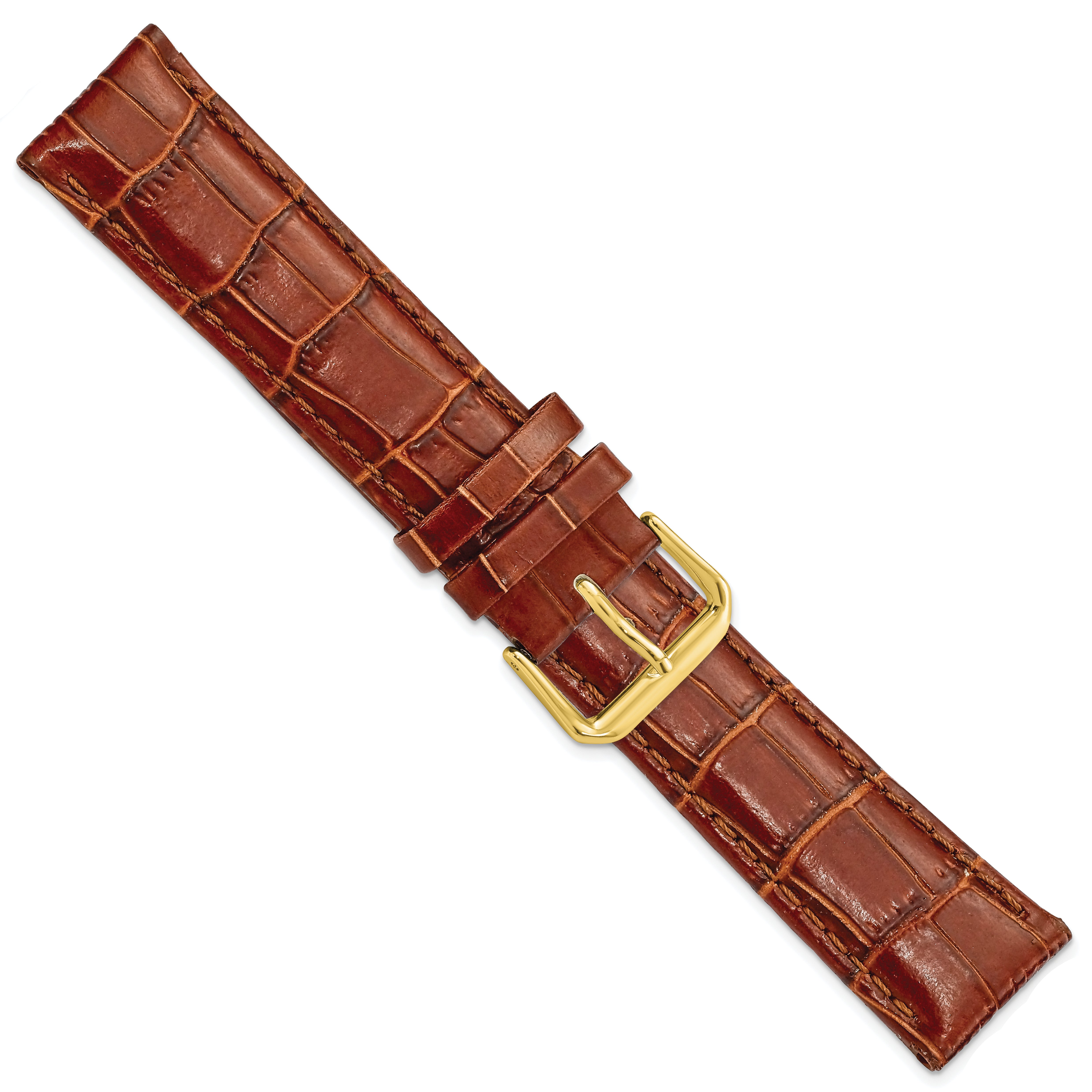 10mm Havana Crocodile Grain Leather with Dark Stitching and Gold-tone Buckle 6.75 inch Watch Band