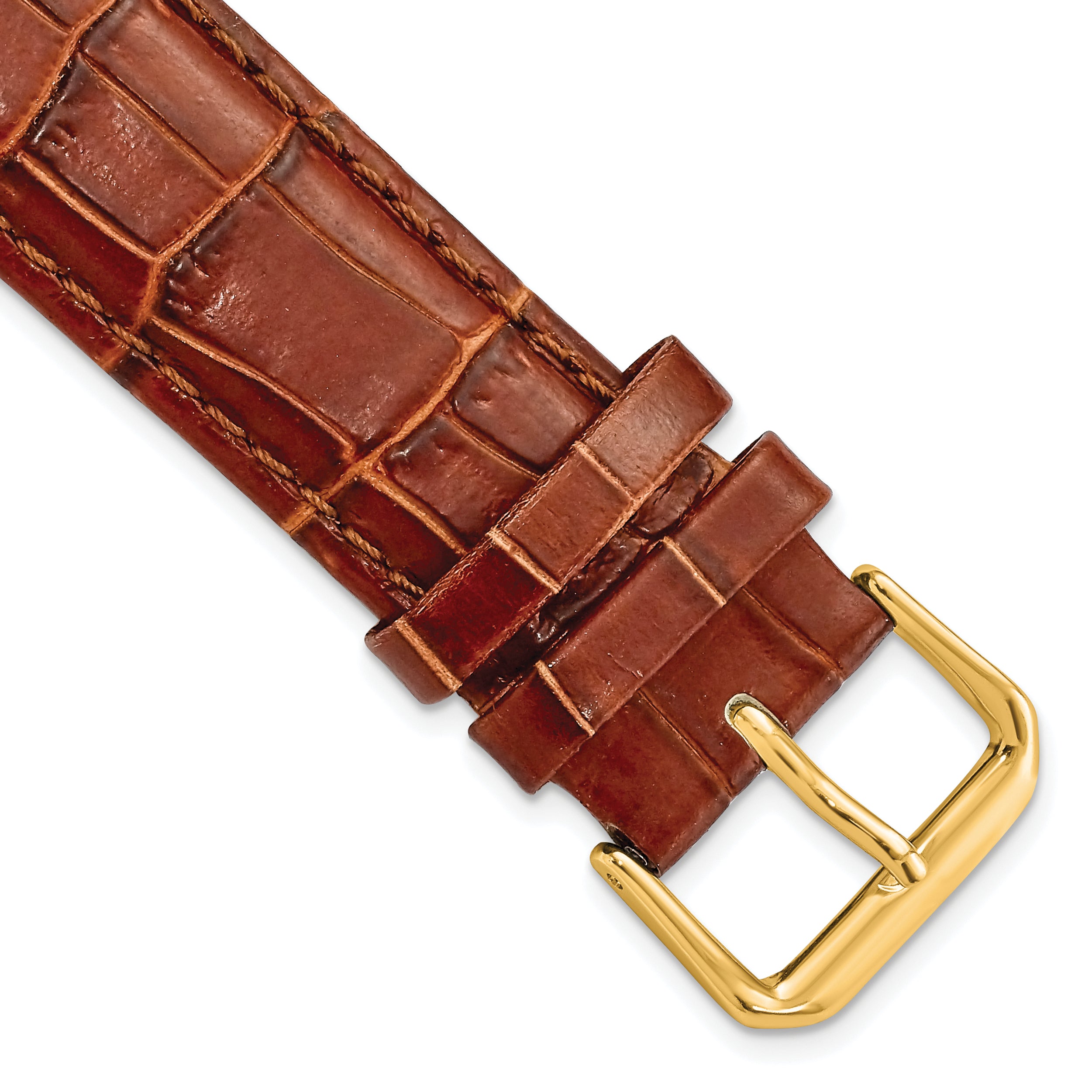 DeBeer 20mm Havana Crocodile Grain Leather with Dark Stitching and Gold-tone Buckle 7.5 inch Watch Band