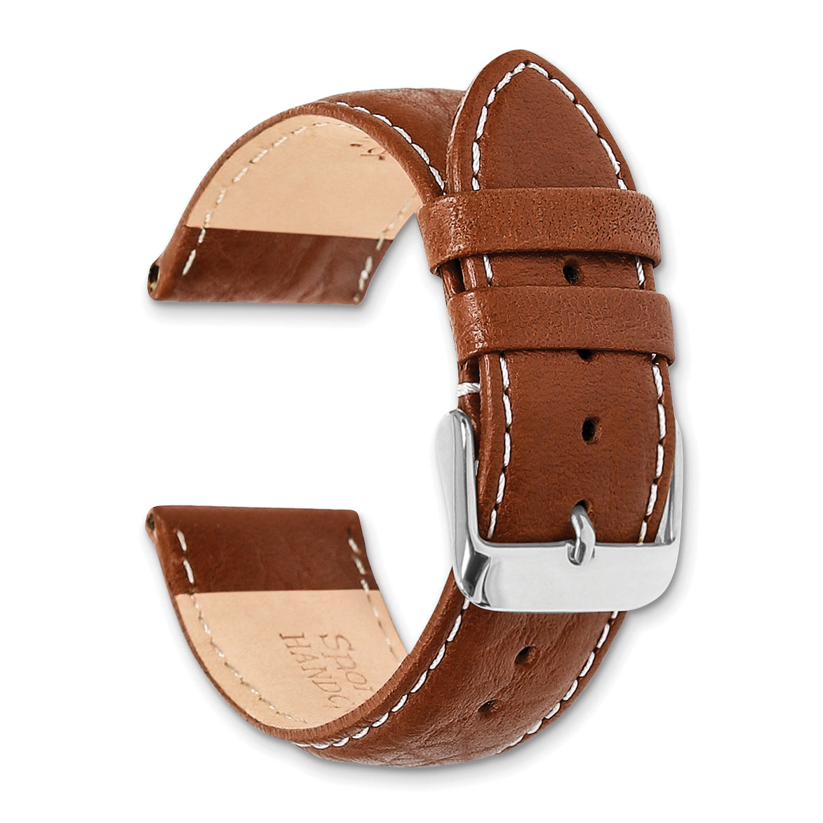 12mm Havana Sport Leather with White Stitching and Silver-tone Buckle 6.75 inch Watch Band