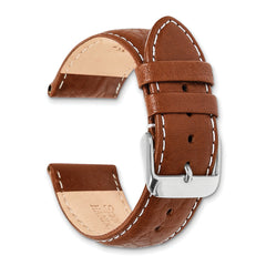 12mm Havana Sport Leather with White Stitching and Silver-tone Buckle 6.75 inch Watch Band