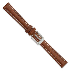 12mm Havana Sport Leather with White Stitching and Silver-tone Buckle 6.75 inch Watch Band