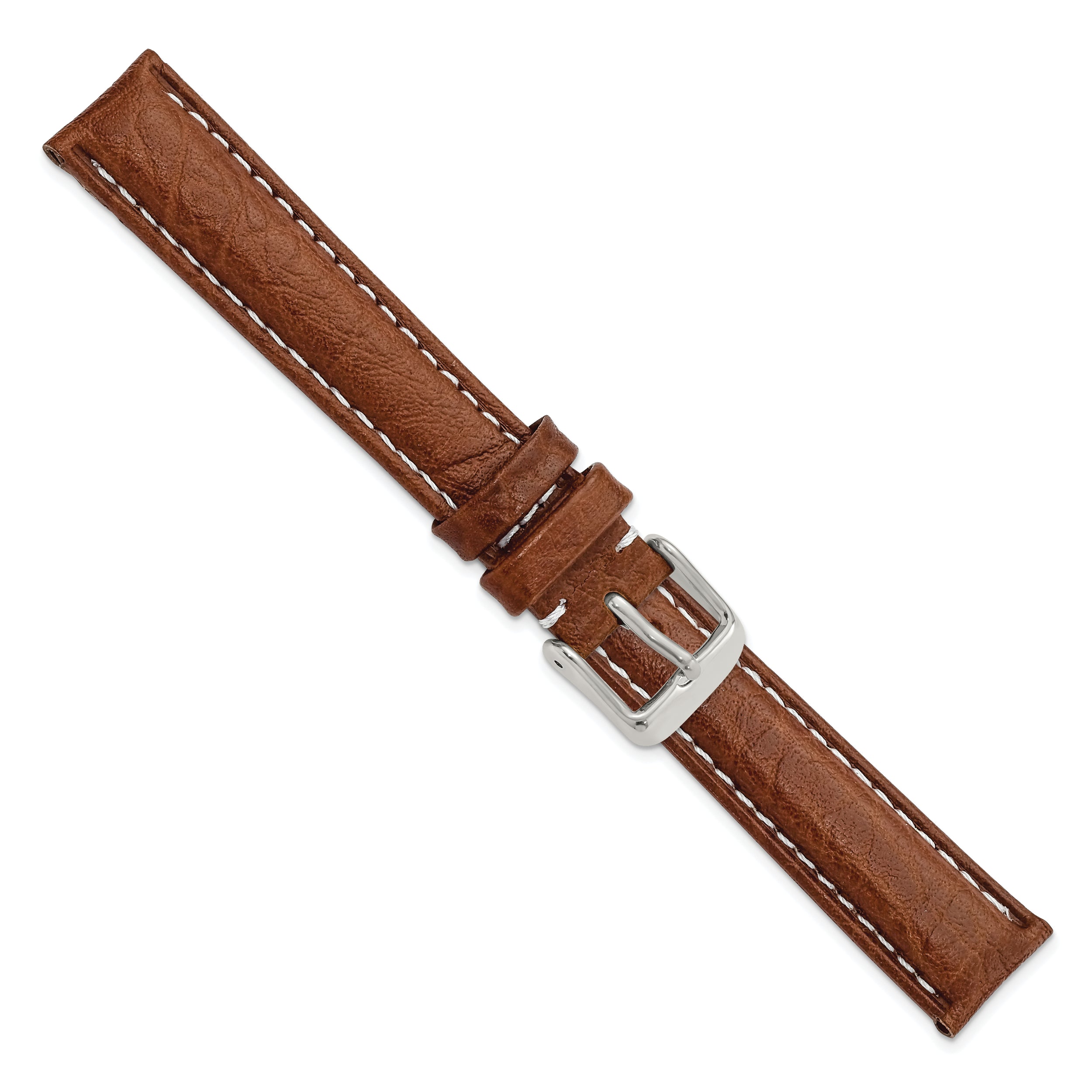 12mm Havana Sport Leather with White Stitching and Silver-tone Buckle 6.75 inch Watch Band