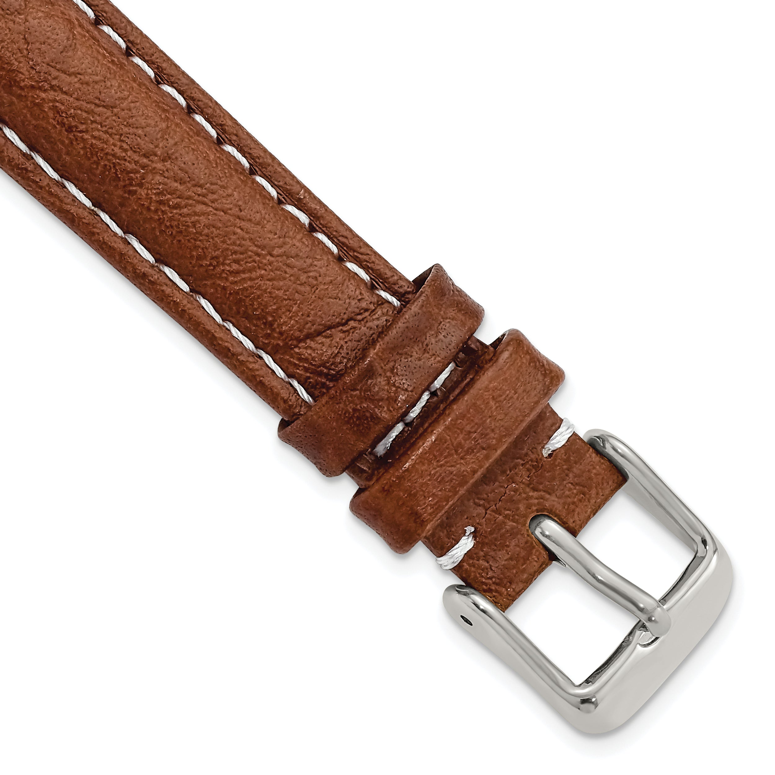 DeBeer 16mm Havana Sport Leather with White Stitching and Silver-tone Buckle 7.5 inch Watch Band