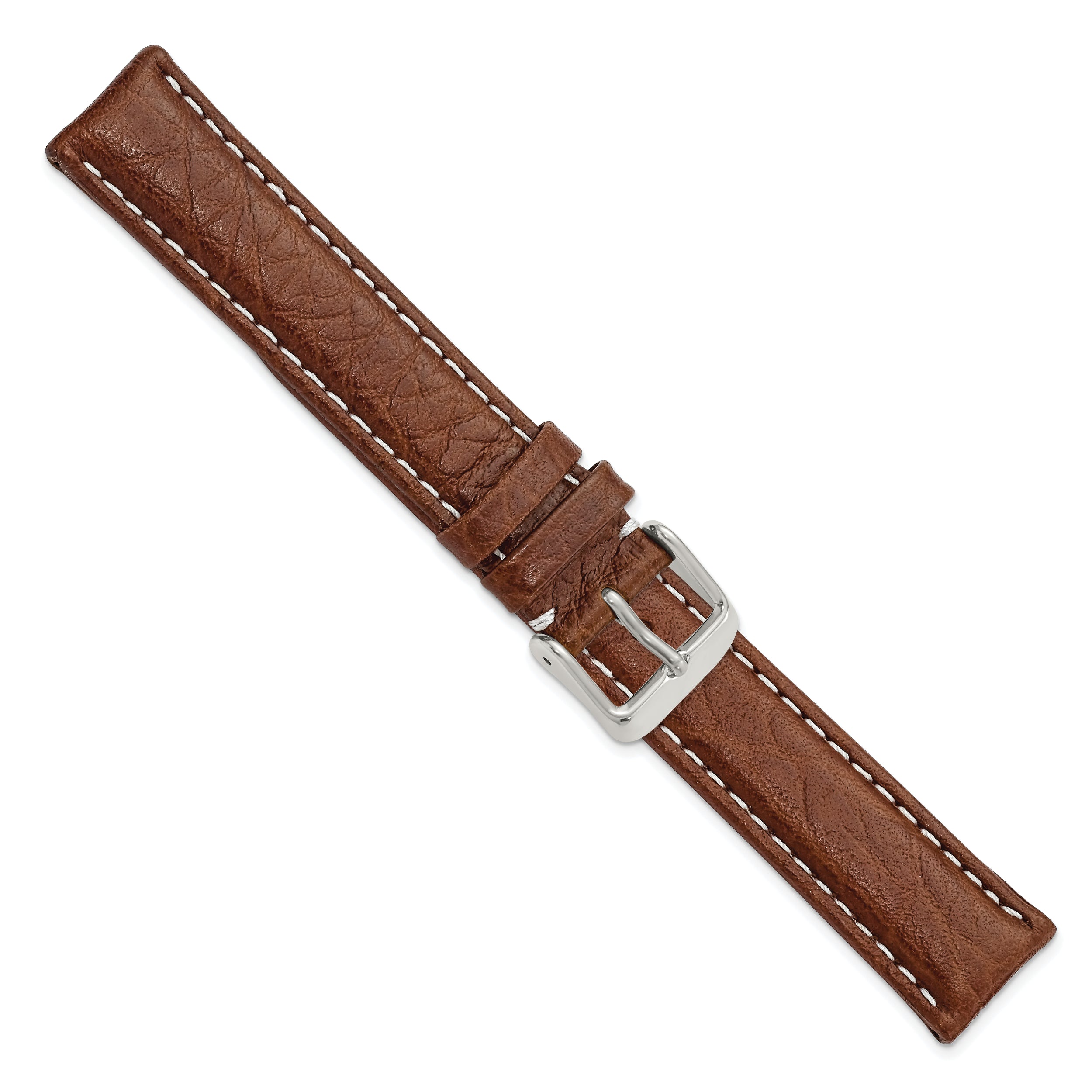 12mm Havana Sport Leather with White Stitching and Silver-tone Buckle 6.75 inch Watch Band