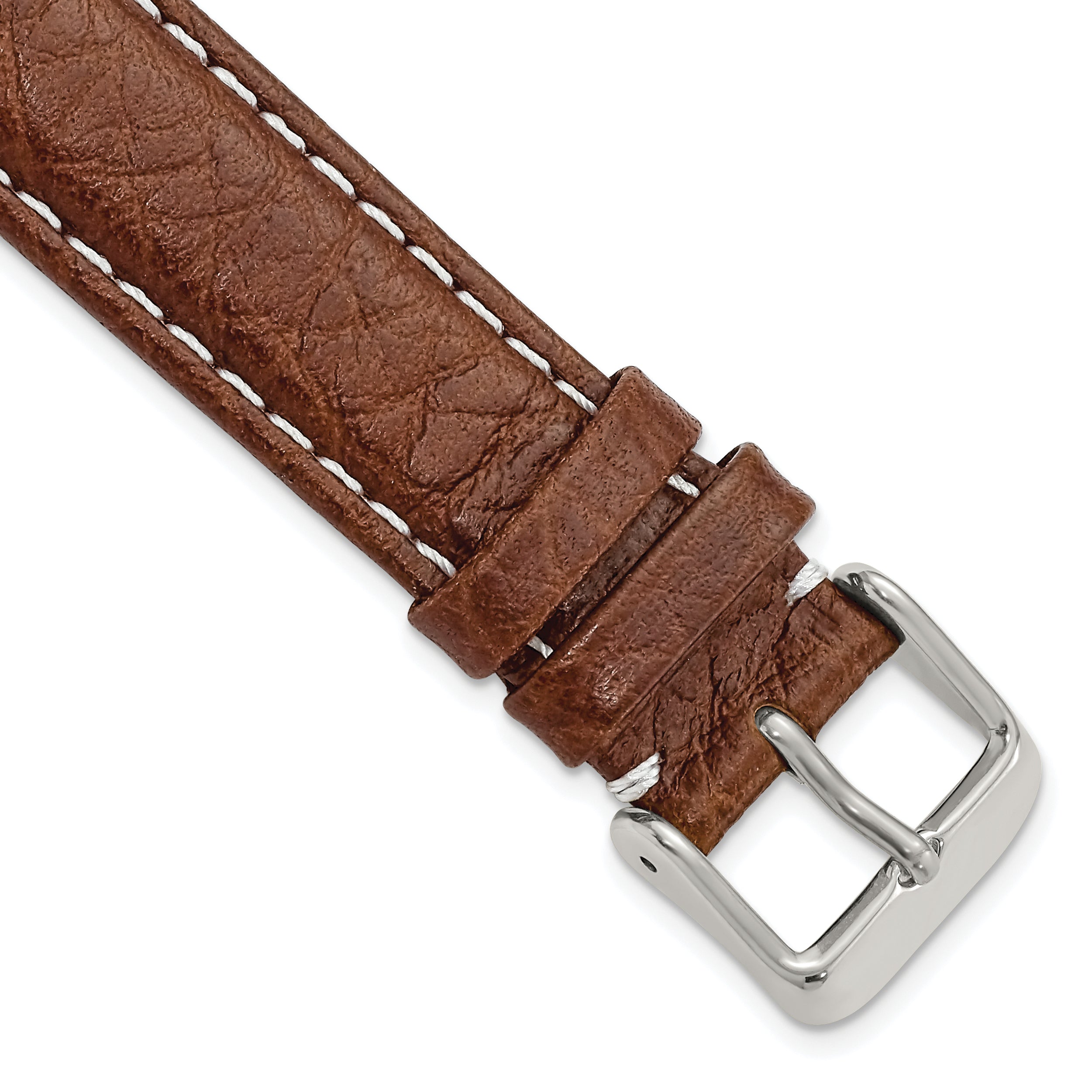 DeBeer 17mm Havana Sport Leather with White Stitching and Silver-tone Buckle 7.5 inch Watch Band