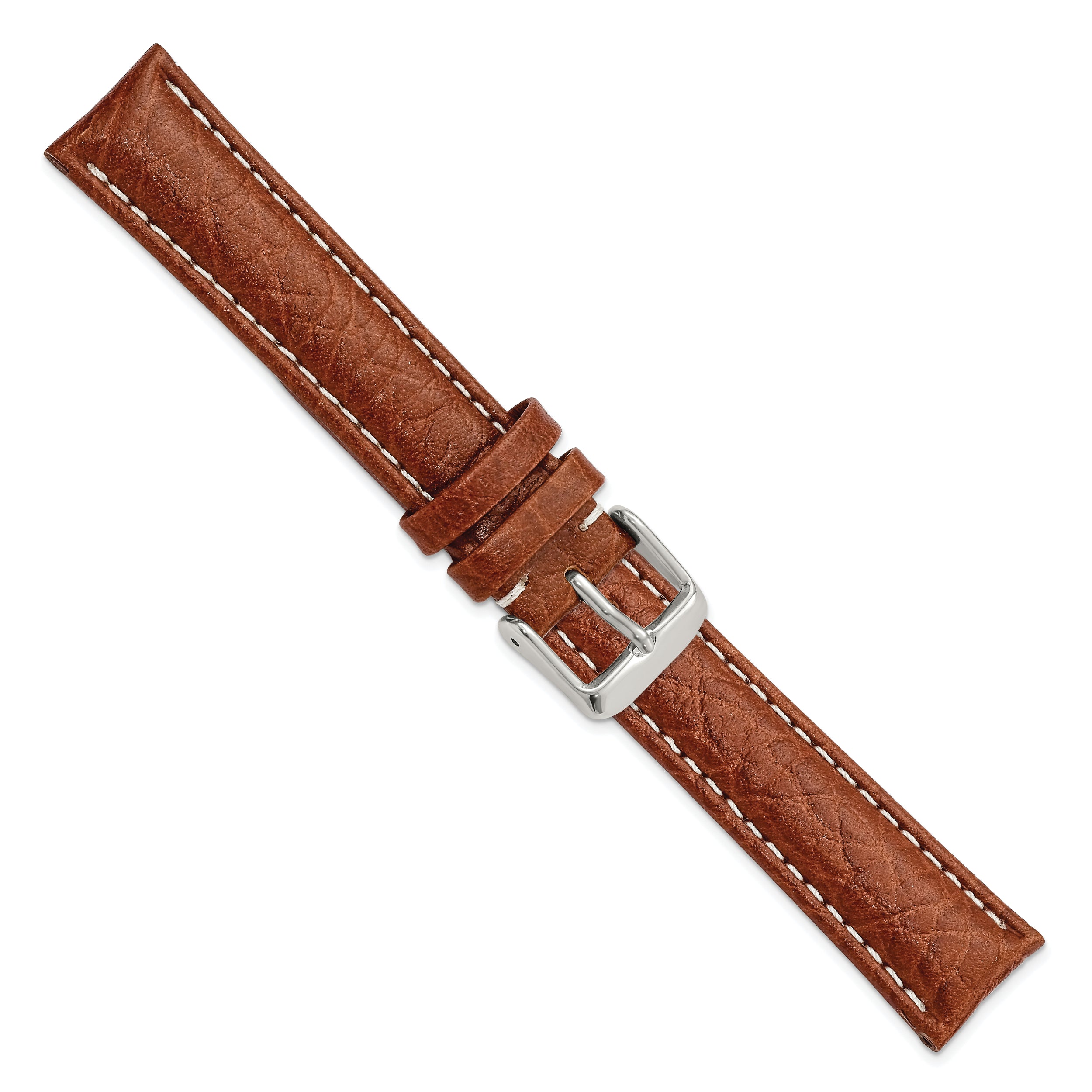 12mm Havana Sport Leather with White Stitching and Silver-tone Buckle 6.75 inch Watch Band