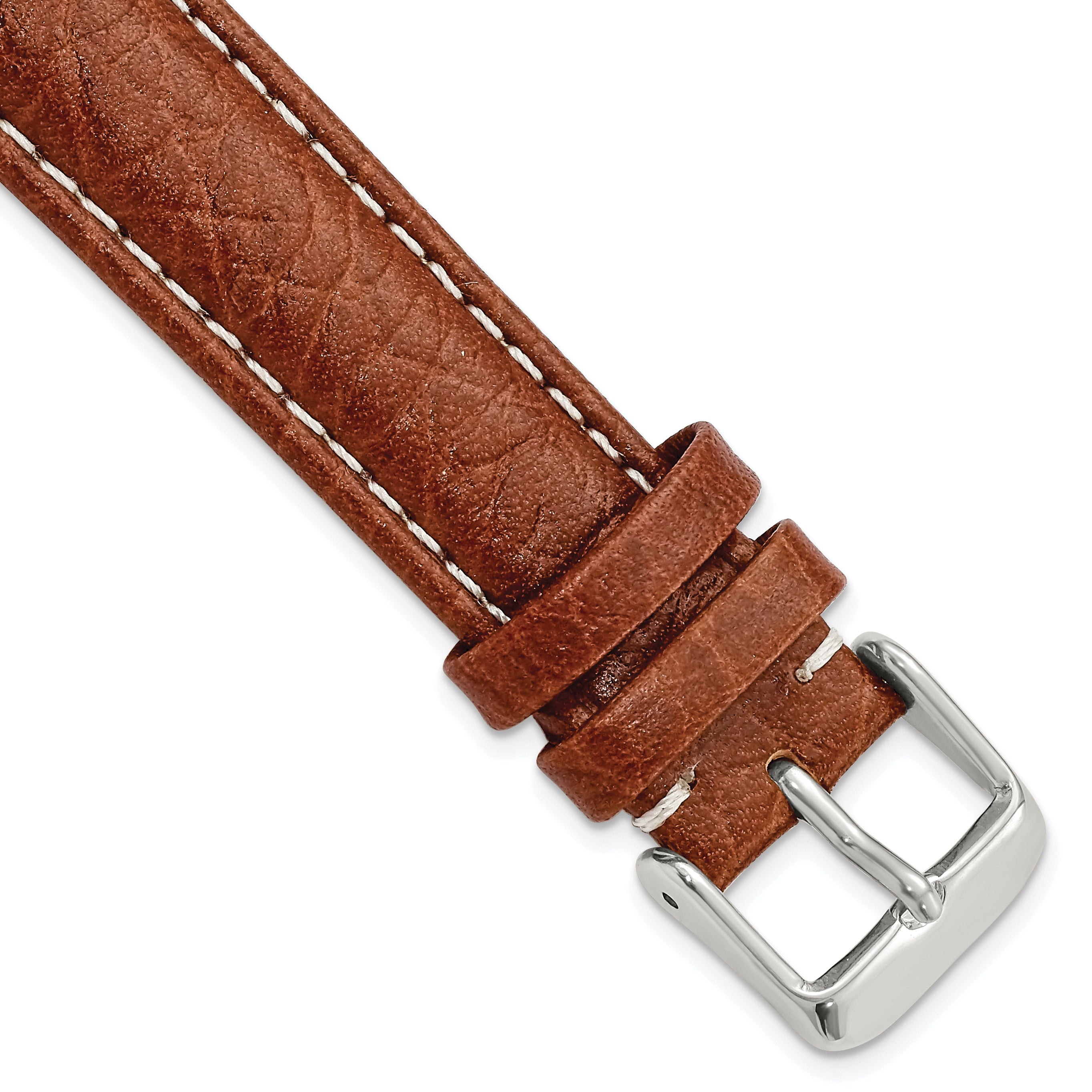 DeBeer 18mm Havana Sport Leather with White Stitching and Silver-tone Buckle 7.5 inch Watch Band